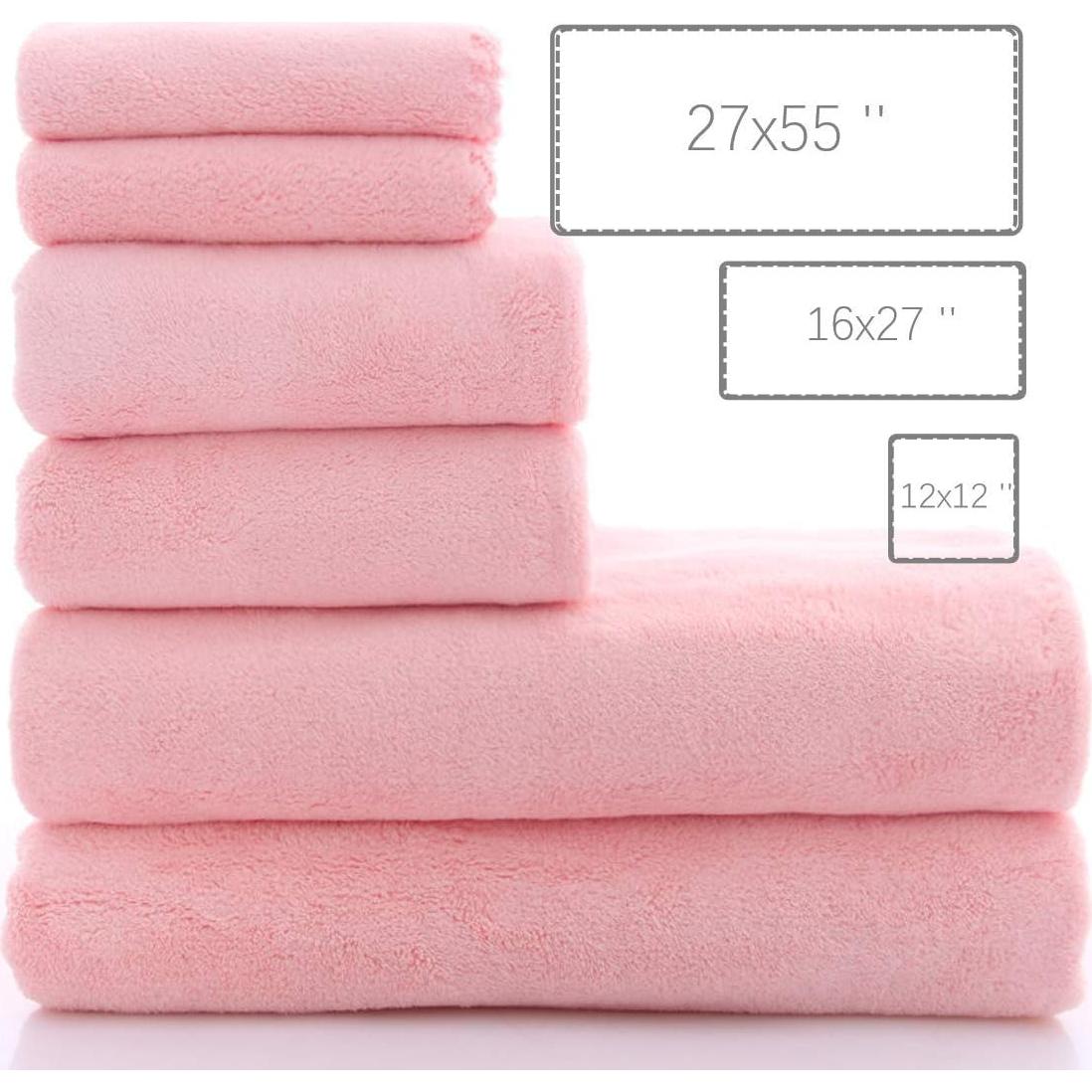 Juego de Toallas MOONQUEEN 6 Piezas Microfibra Rosa Ultra Suaves