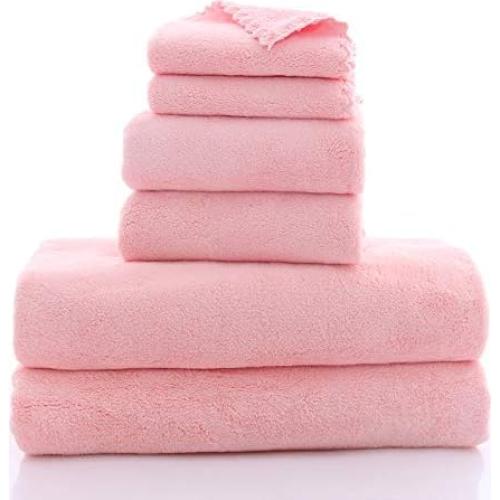 Juego de Toallas MOONQUEEN 6 Piezas Microfibra Rosa Ultra Suaves