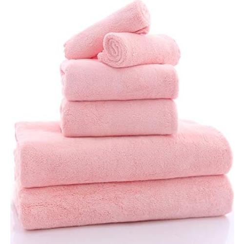 Juego de Toallas MOONQUEEN 6 Piezas Microfibra Rosa Ultra Suaves