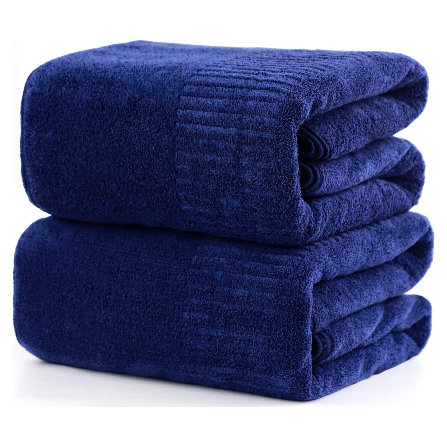 Juego de 2 Toallas de Baño SEISSO 89x160 cm Azul Marino