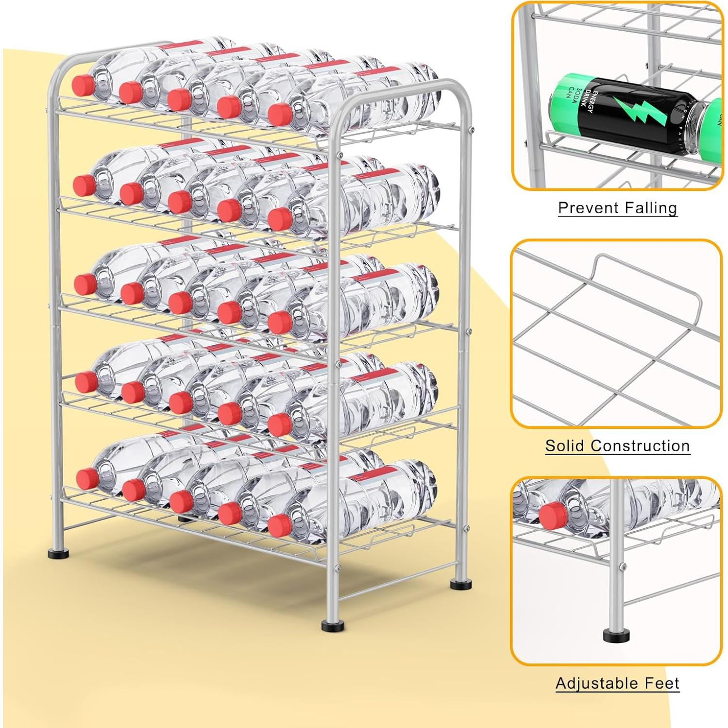 Organizador de Botellas de Agua OYEAL 5 Niveles Plata 30 Botellas