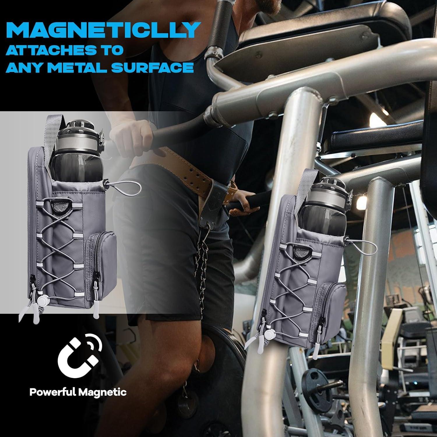 Bolsa de Gimnasio Magnética JACZZO Gris con Soporte para Botellas