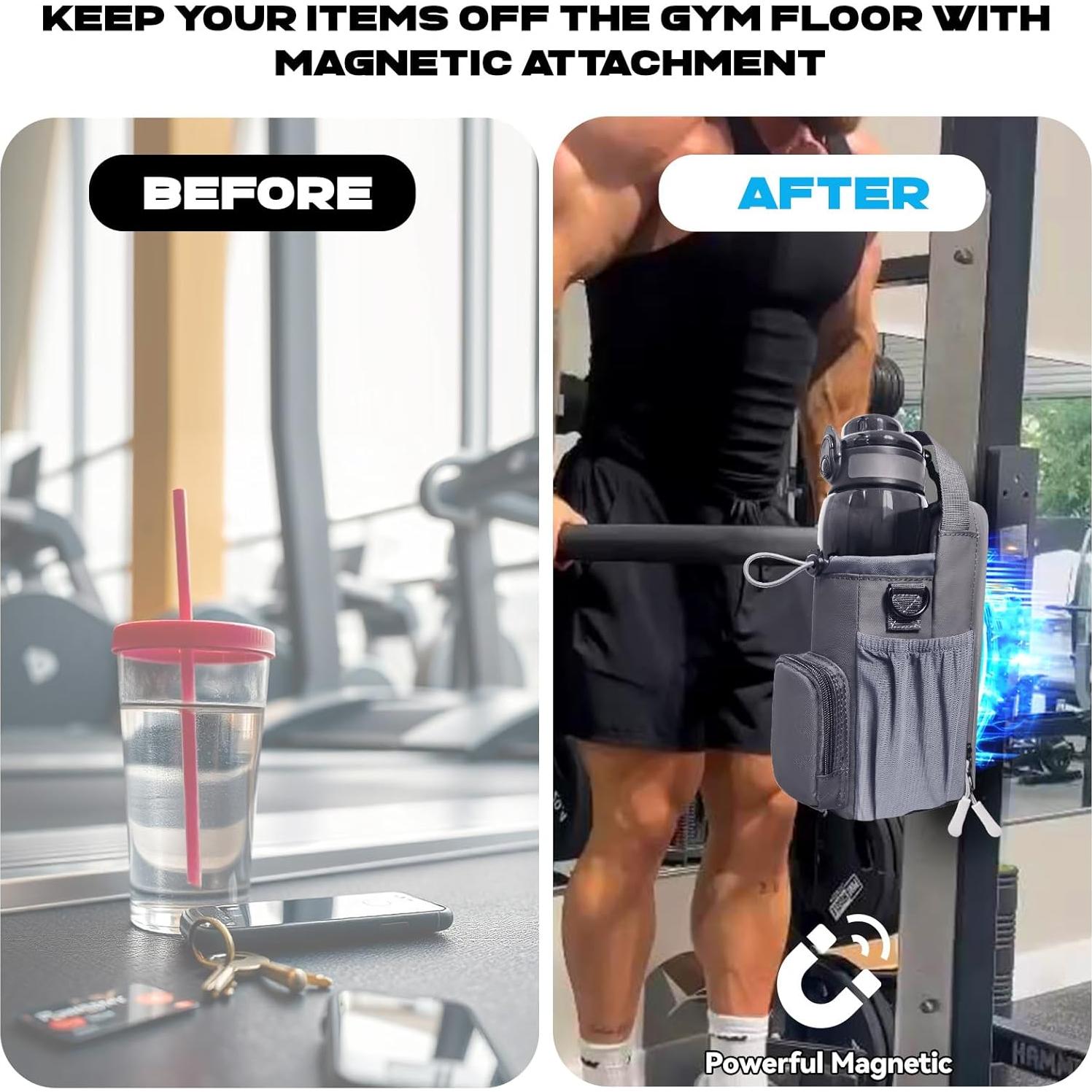 Bolsa de Gimnasio Magnética JACZZO Gris con Soporte para Botellas