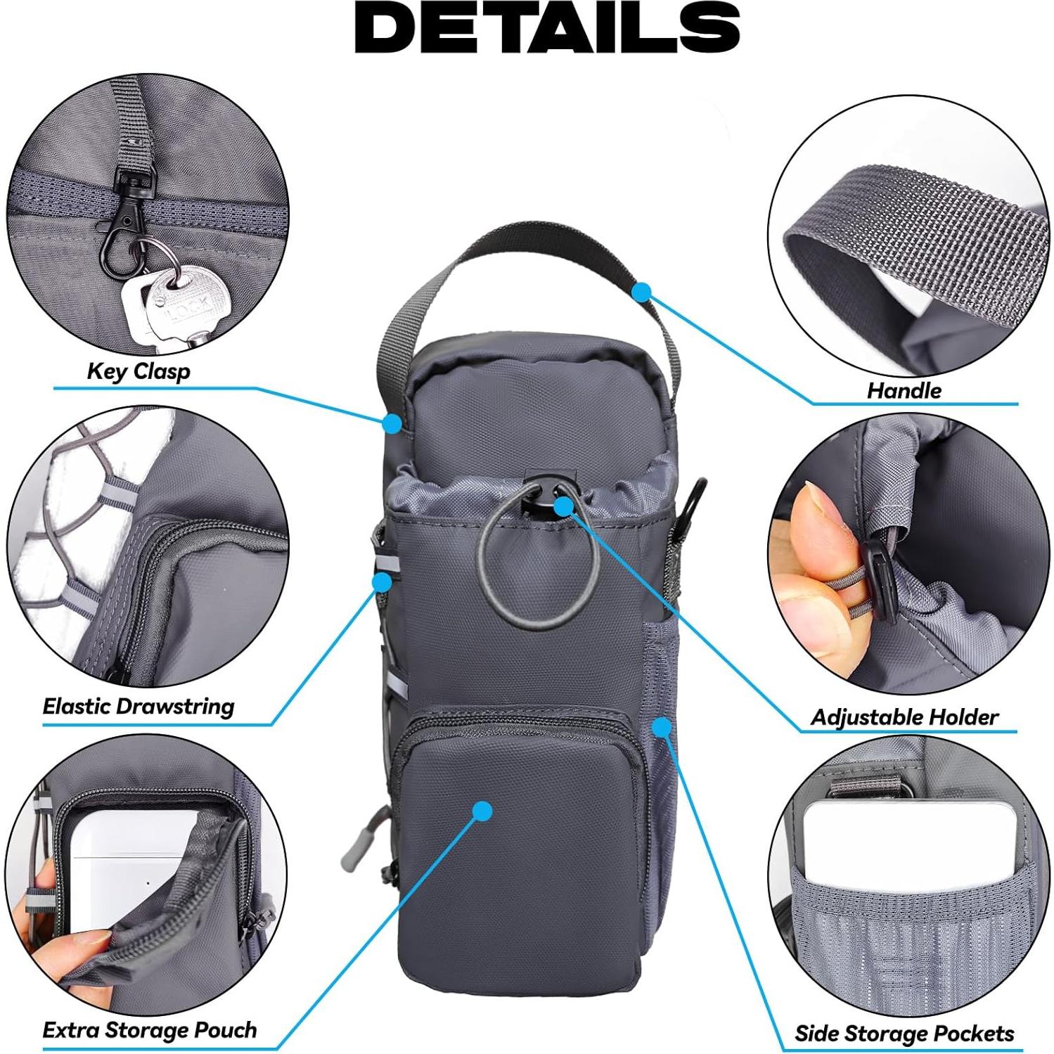 Bolsa de Gimnasio Magnética JACZZO Gris con Soporte para Botellas