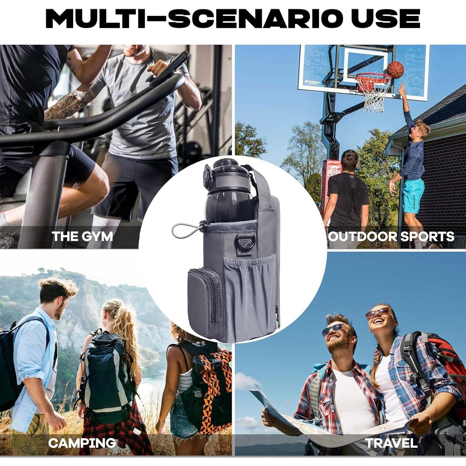 Bolsa de Gimnasio Magnética JACZZO Gris con Soporte para Botellas