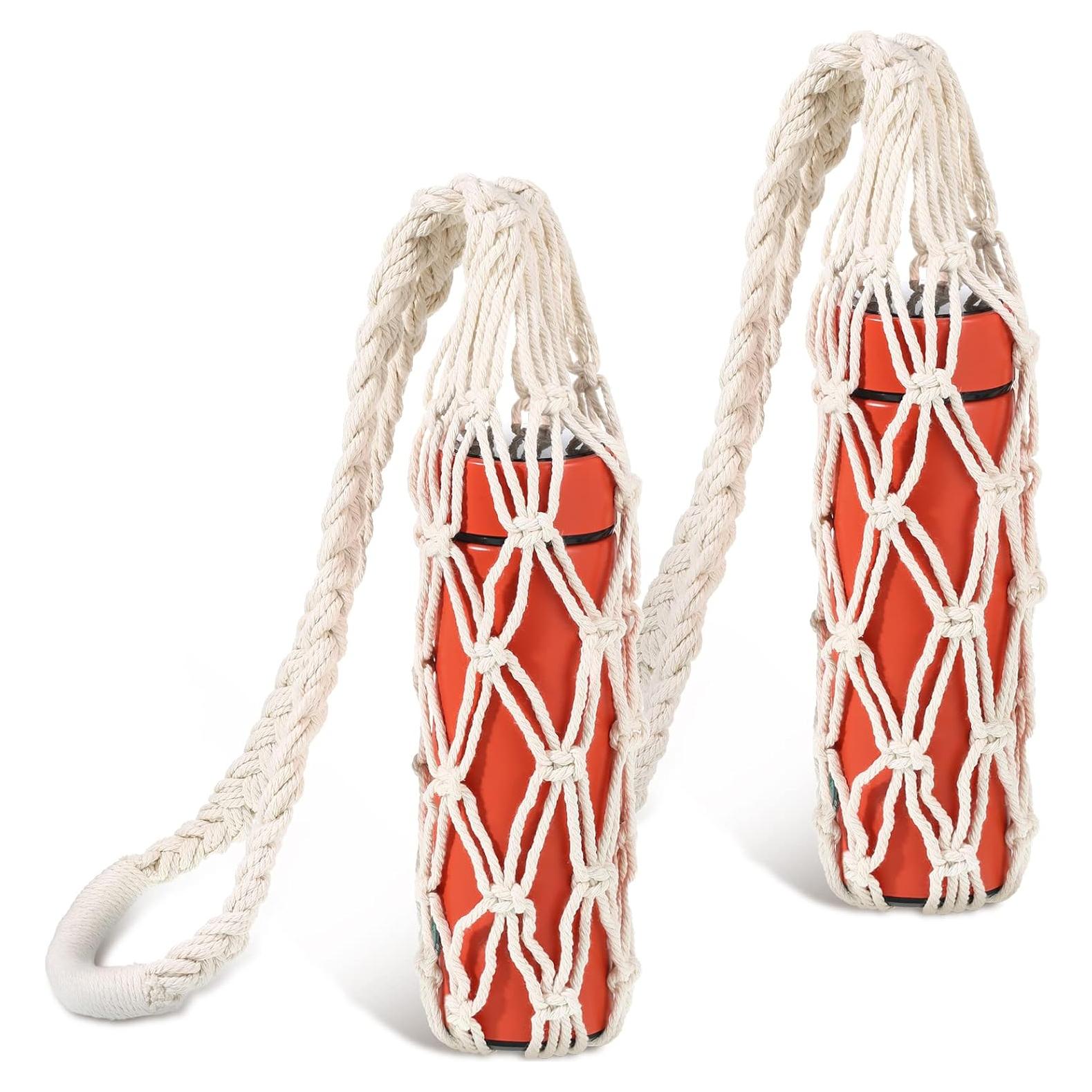 Portabebidas de Macramé Lothee 2 Pcs Algodón Beige 80 cm