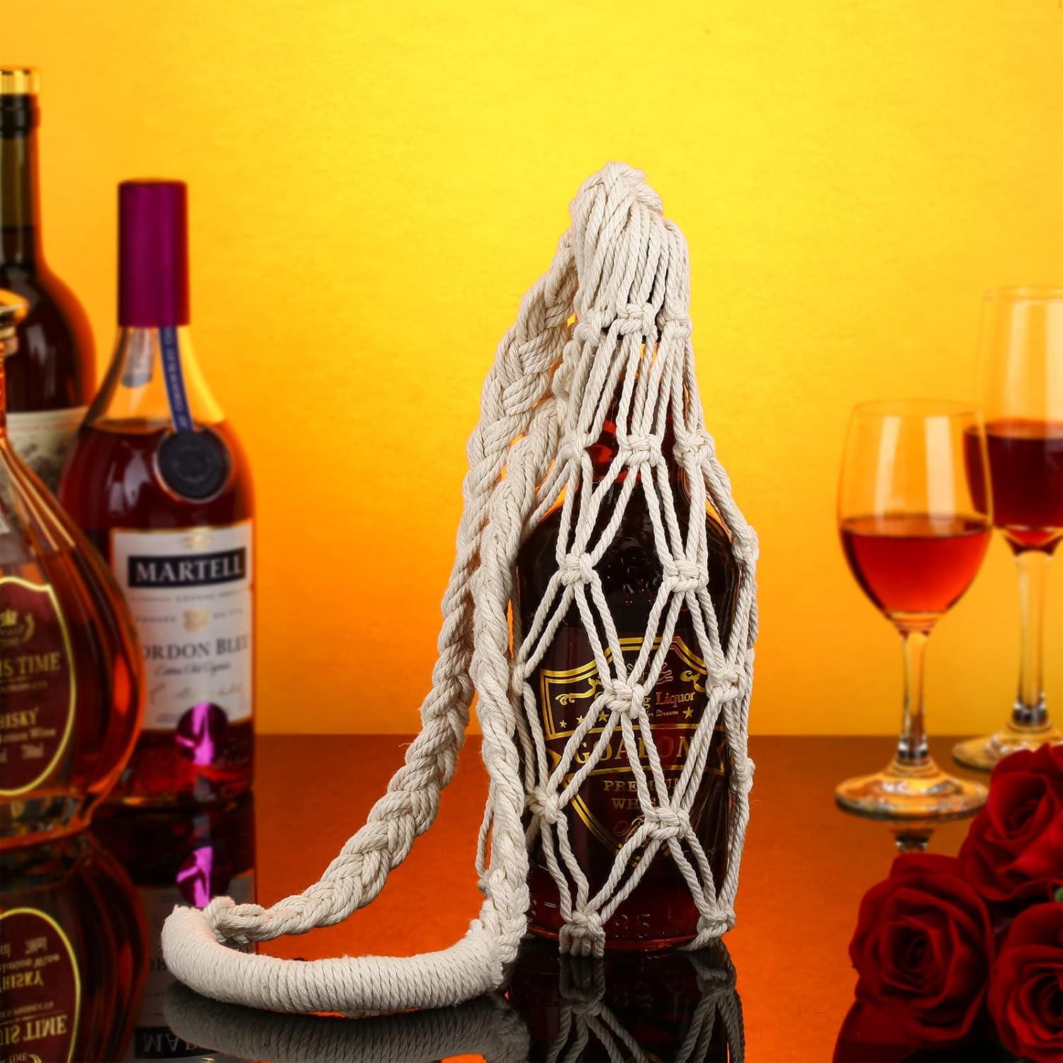 Portabebidas de Macramé Lothee 2 Pcs Algodón Beige 80 cm