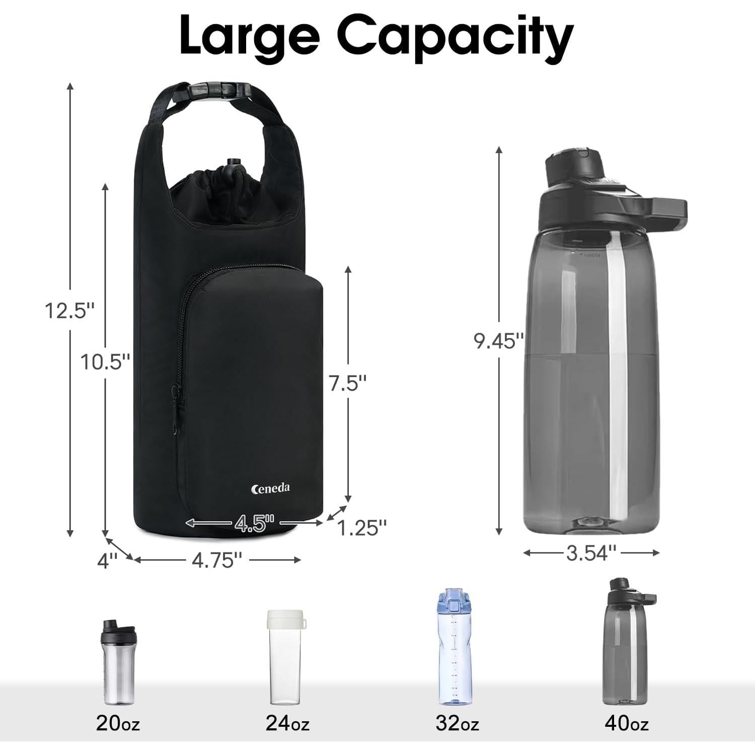 Bolsa Portabotellas de Agua Ceneda con Bolsillo Negro 0.95L 1.18L