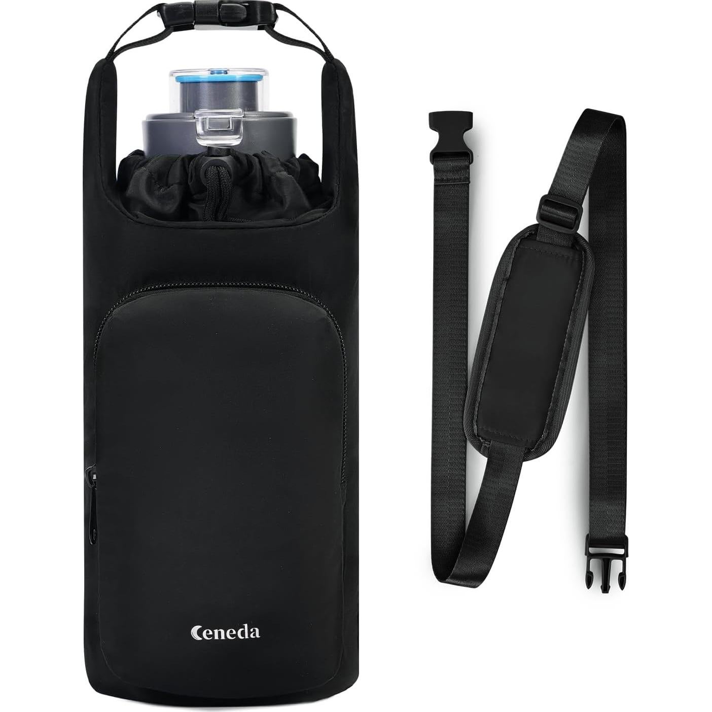 Bolsa Portabotellas de Agua Ceneda con Bolsillo Negro 0.95L 1.18L