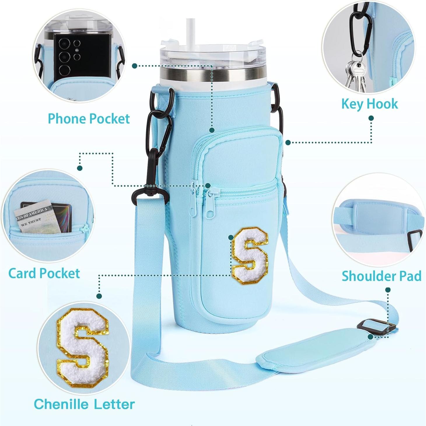 Bolsa Portabotellas de Agua Aganmi 40 Oz con Correa Ajustable Azul