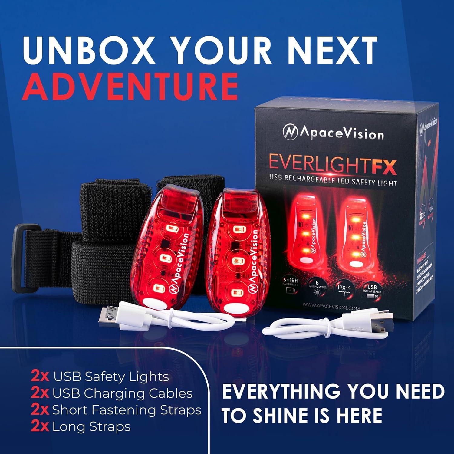 Luces de Seguridad LED Apace EverLightFX Rojo Recargables USB - Paquete de 2