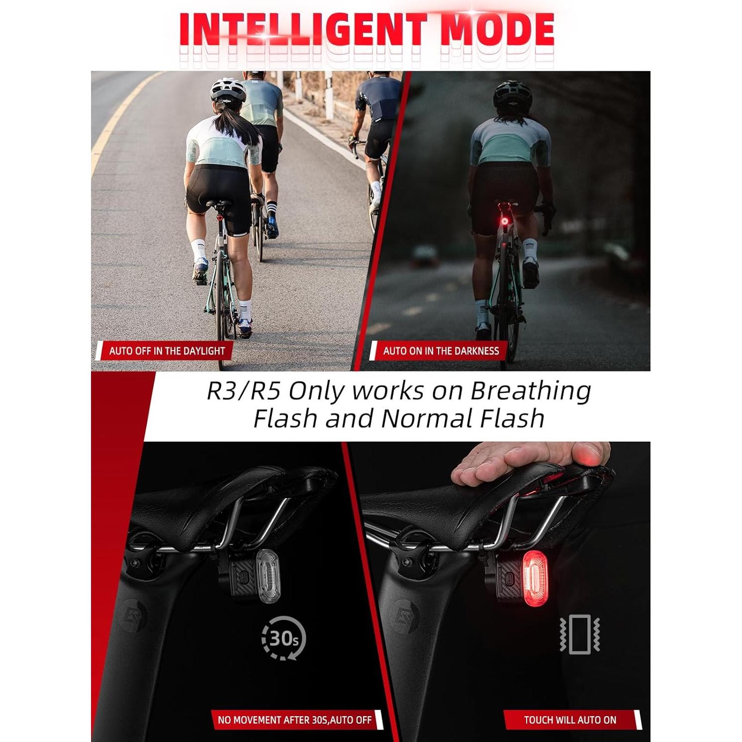 Luz Trasera Inteligente ROCKBROS R3 para Bicicleta IPX6 USB