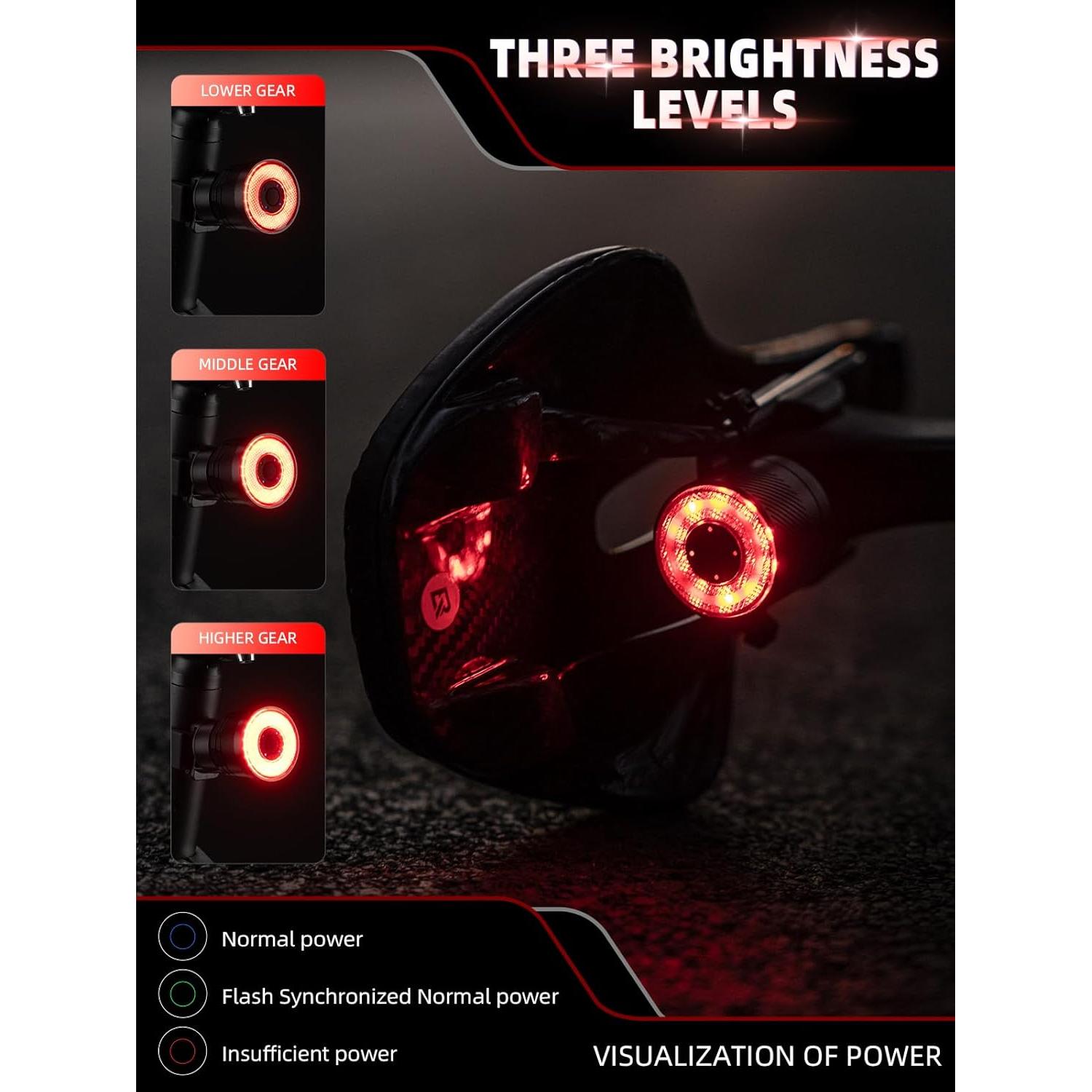 Luz Trasera Inteligente ROCKBROS R3 para Bicicleta IPX6 USB