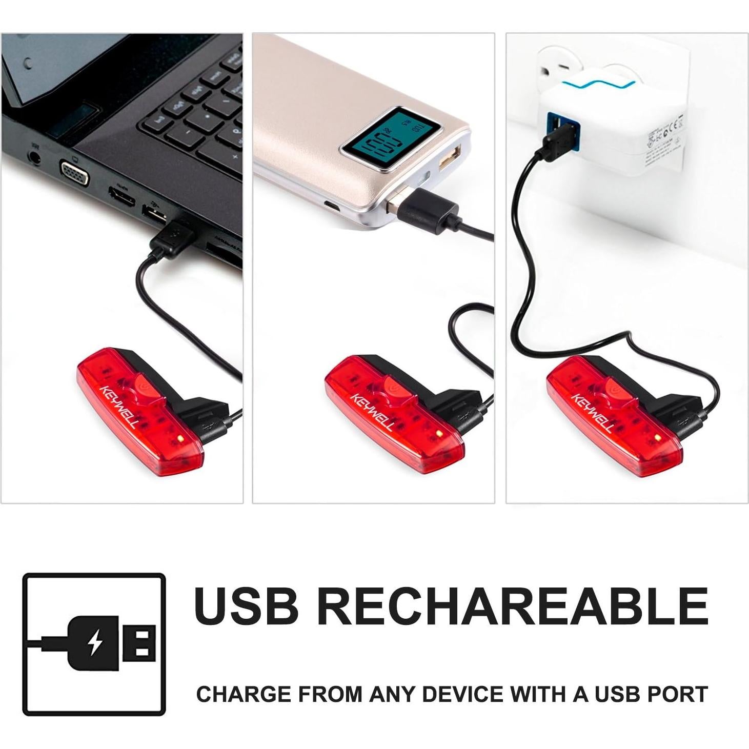 Luz Trasera LED Recargable USB KEYWELL 100 Lúmenes Rojo