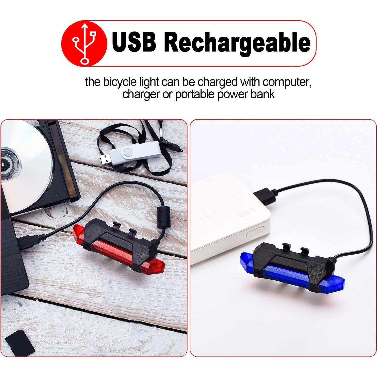 6 Luces para Bicicleta Mudder Recargables USB Impermeables