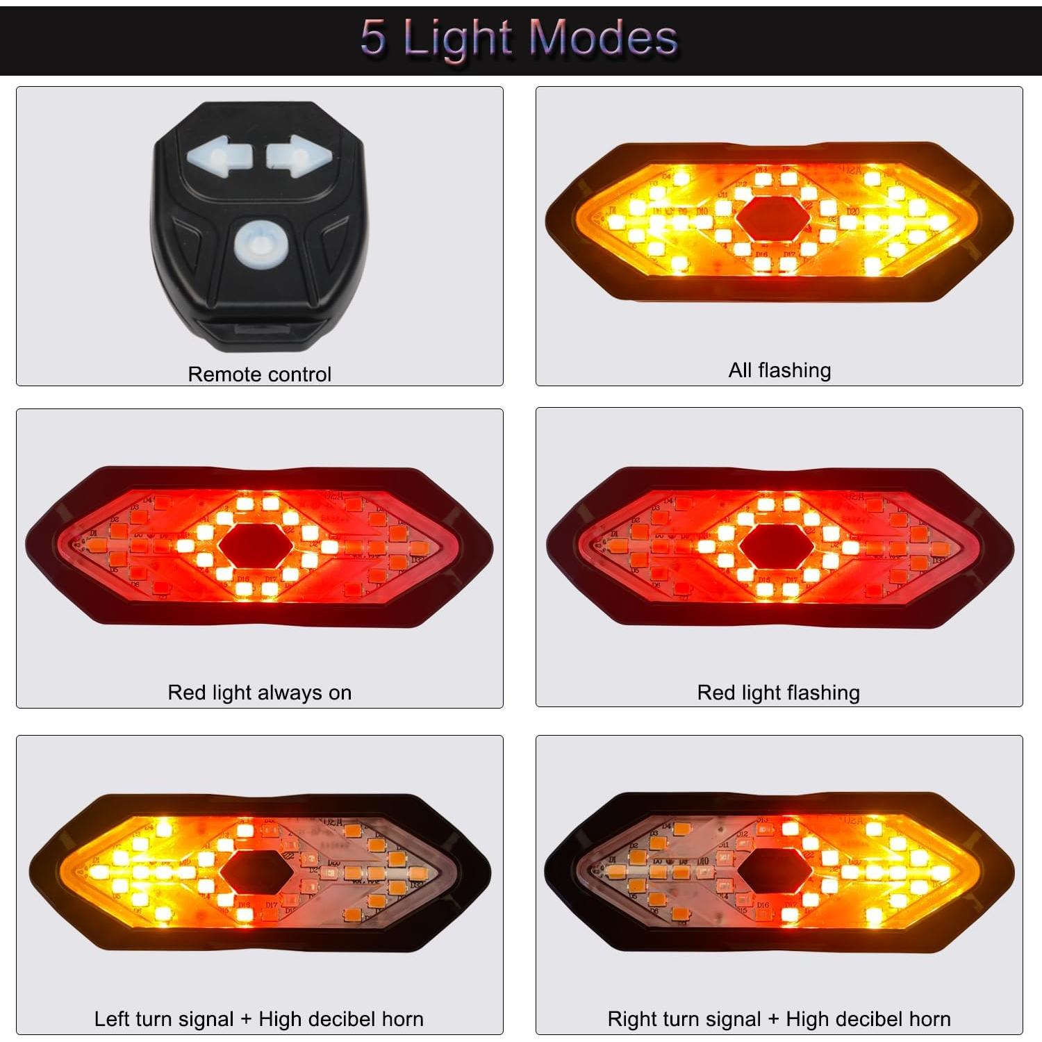 Luz Trasera de Bicicleta JHMUERN LED Recargable con Control Remoto