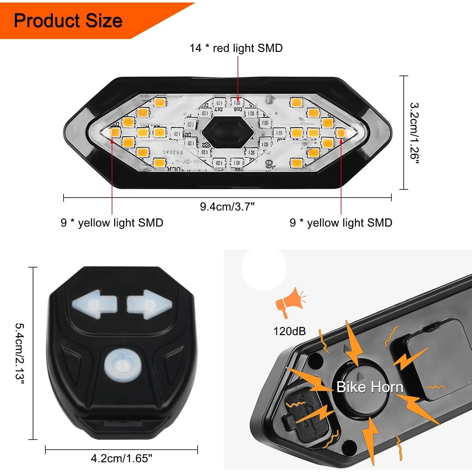 Luz Trasera de Bicicleta JHMUERN LED Recargable con Control Remoto
