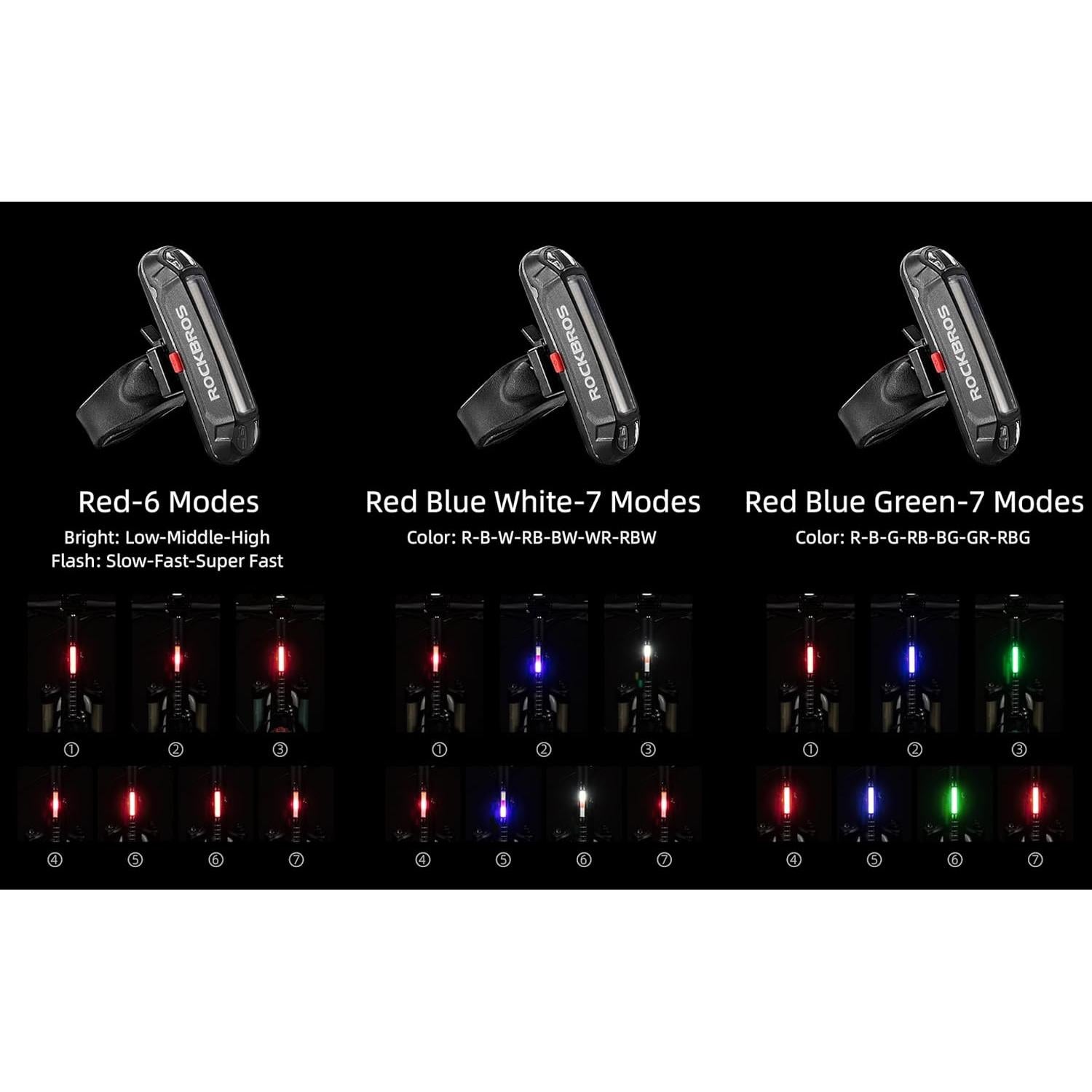 Luz Trasera de Bicicleta ROCKBROS Recargable USB 350 Lúmenes