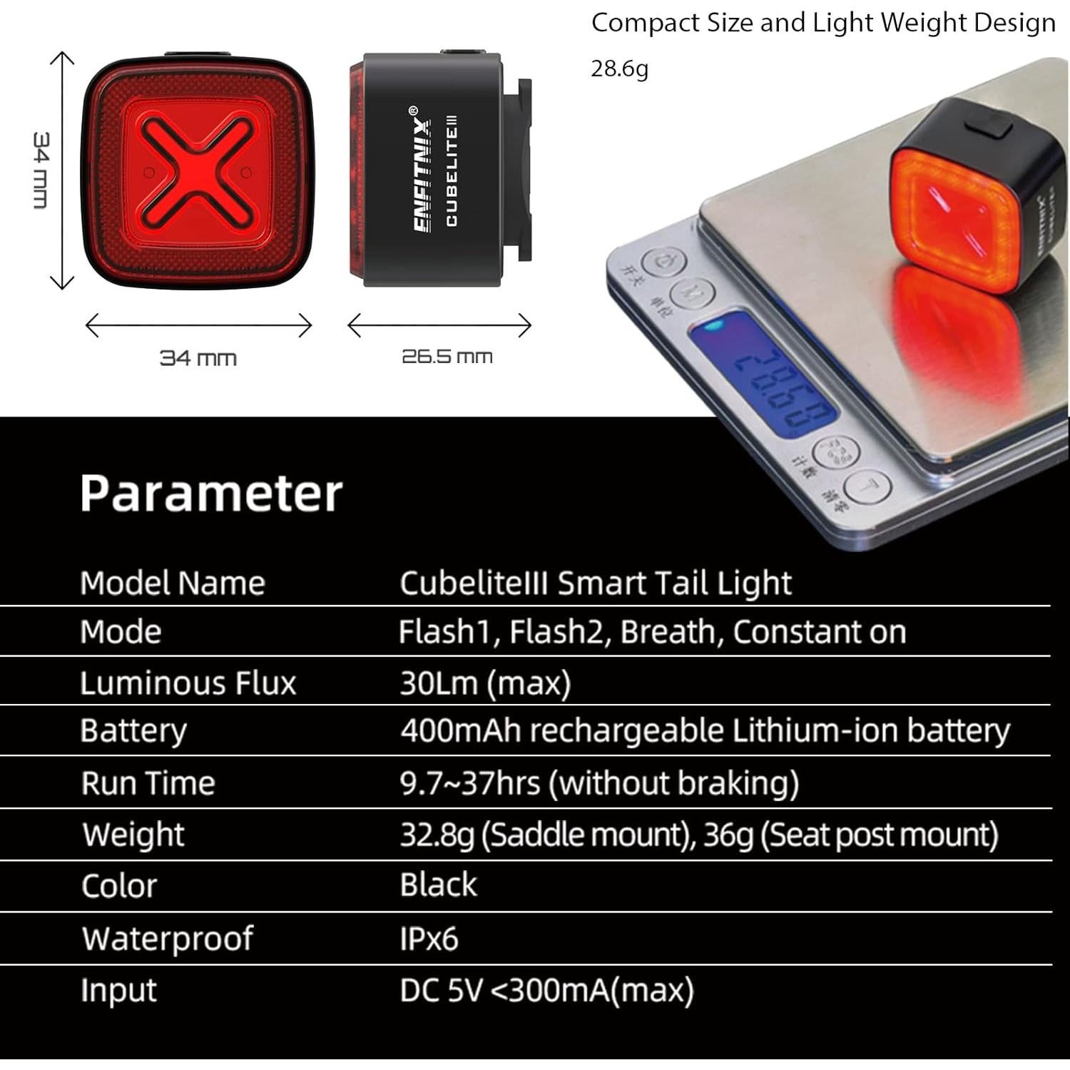 Luz Inteligente para Bicicleta ENFITNIX CUBELITE III LED USB-C