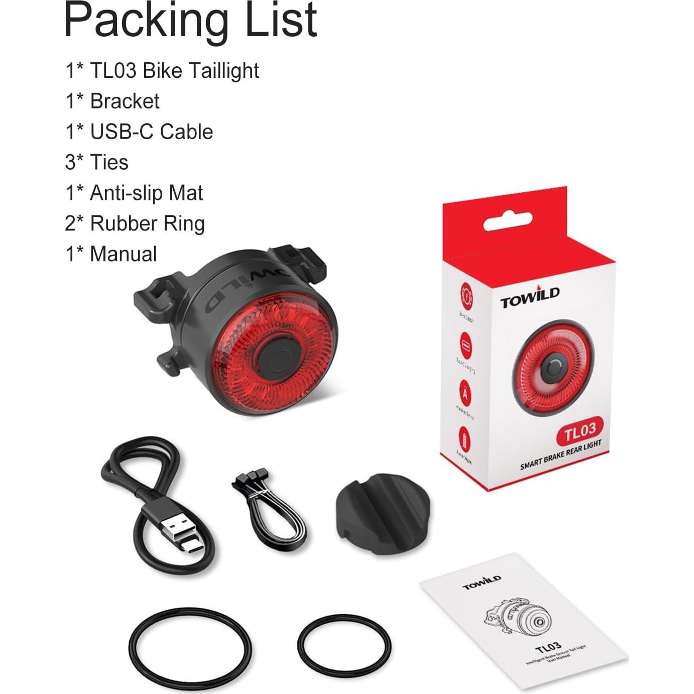 Luz Trasera de Bicicleta TOWILD TL03 LED Recargable IPX6