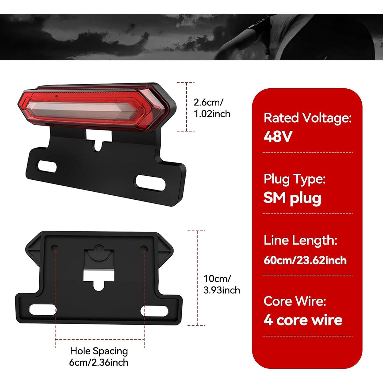 Luz Trasera LED MOONDKIST para Bicicleta Eléctrica 48V