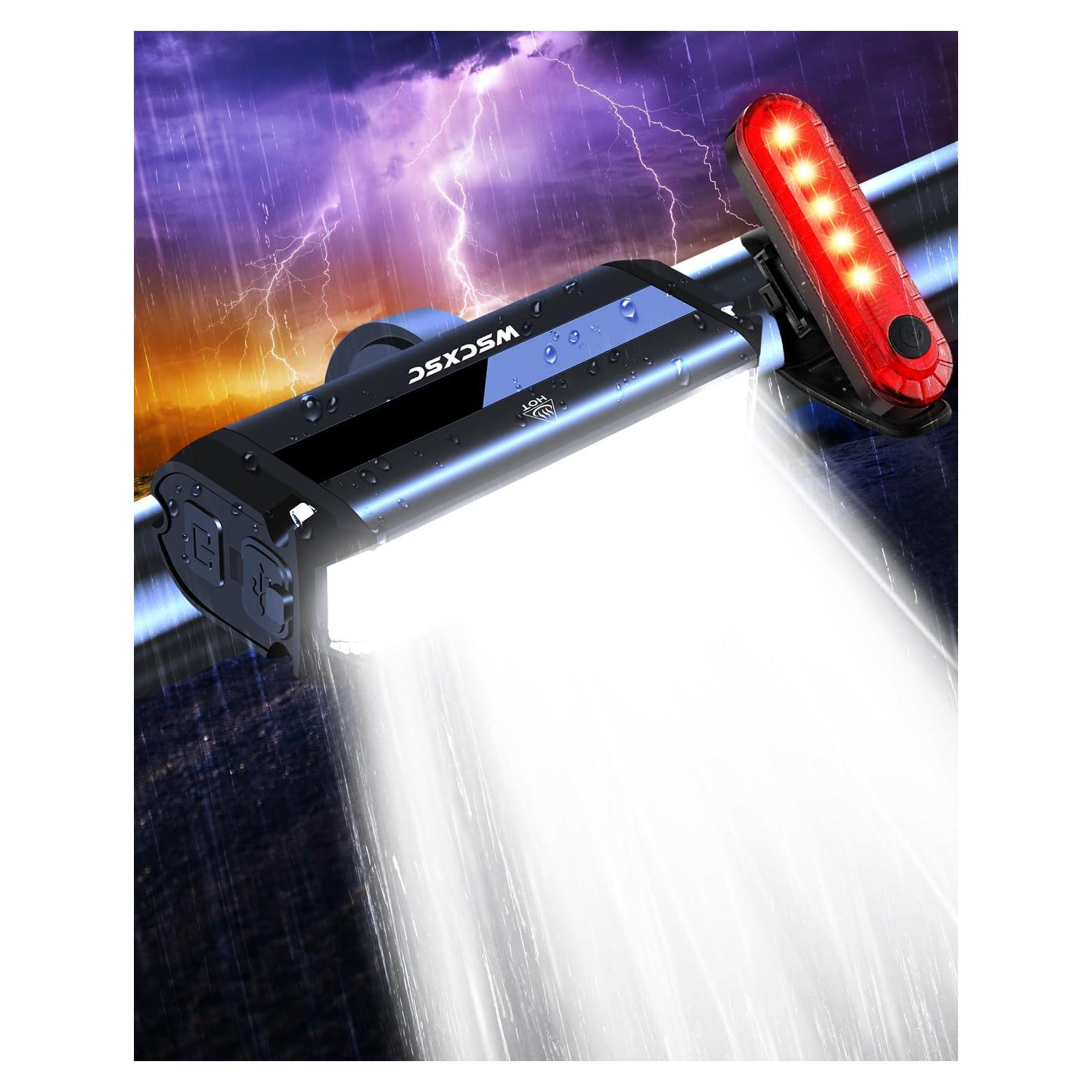 Luz de Bicicleta WSCXSC Recargable 1200 Lúmenes Impermeable