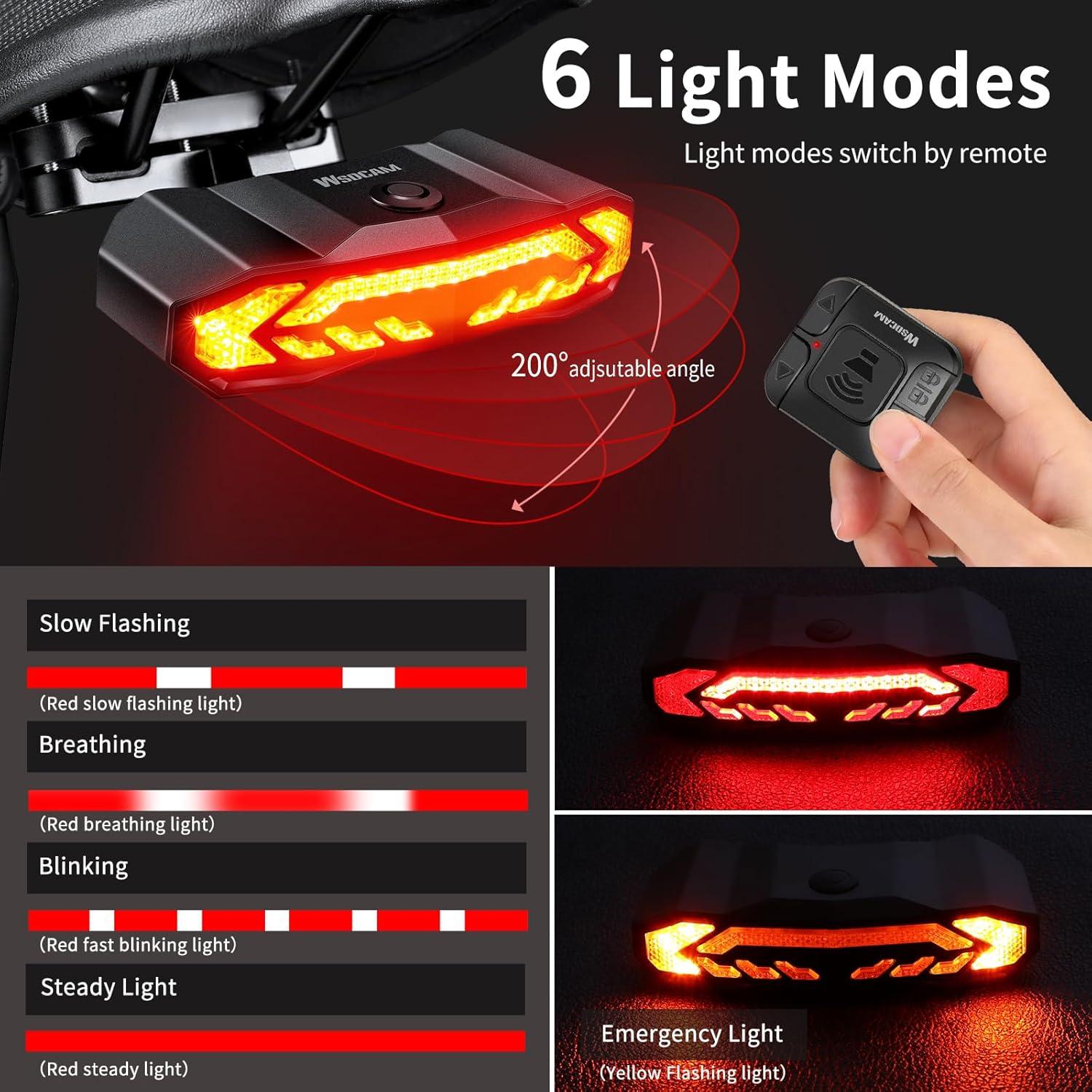 Luz Trasera Inteligente WSDCAM para Bicicleta con Control Remoto