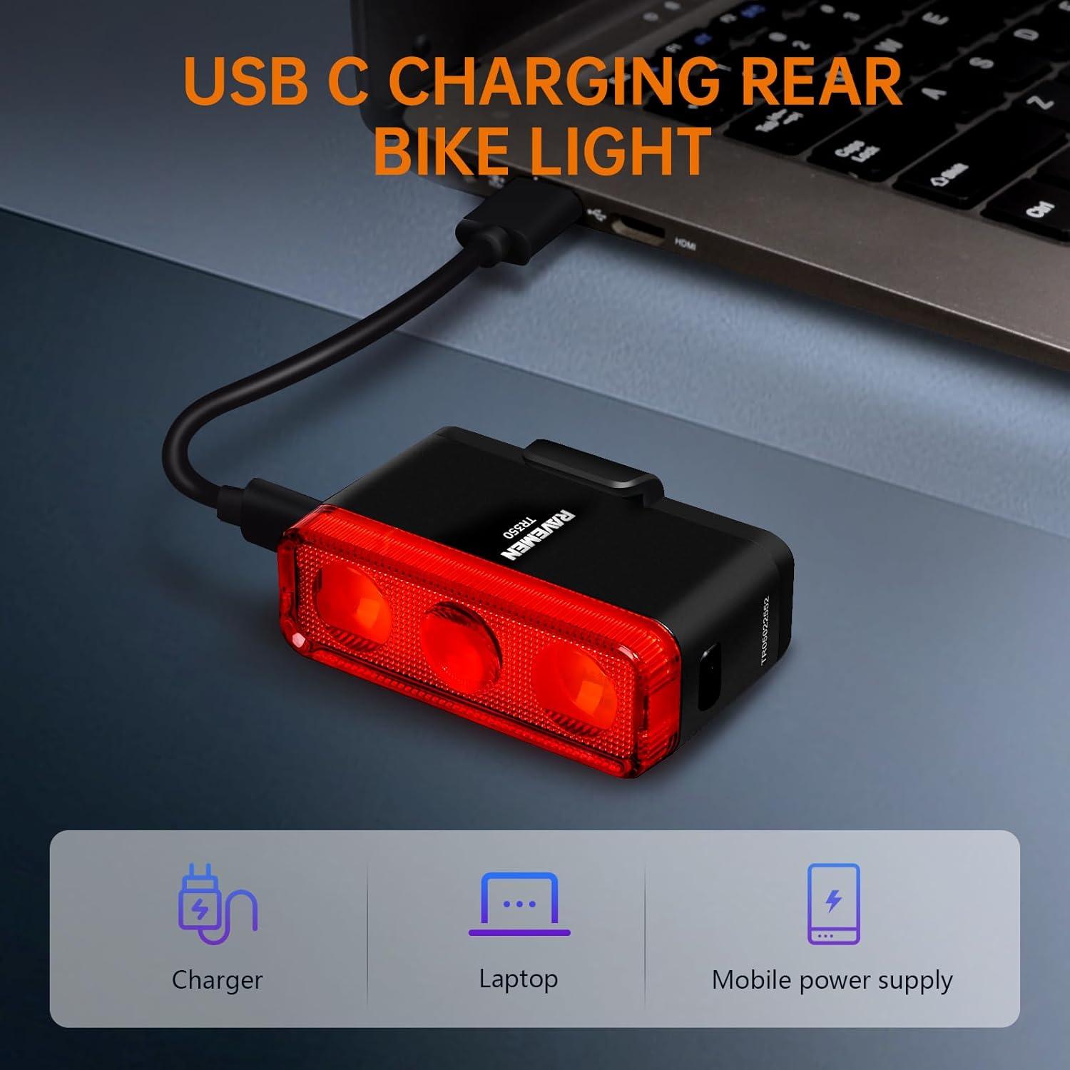 Luz Trasera de Bicicleta RAVEMEN TR350 350 Lúmenes USB-C