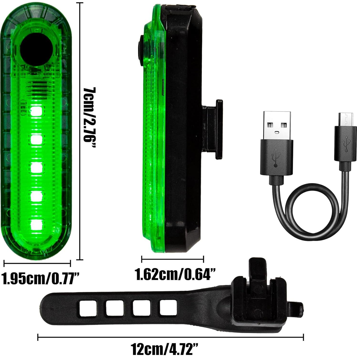 Luz Trasera LED Verde BuleVina Recargable USB para Bicicleta