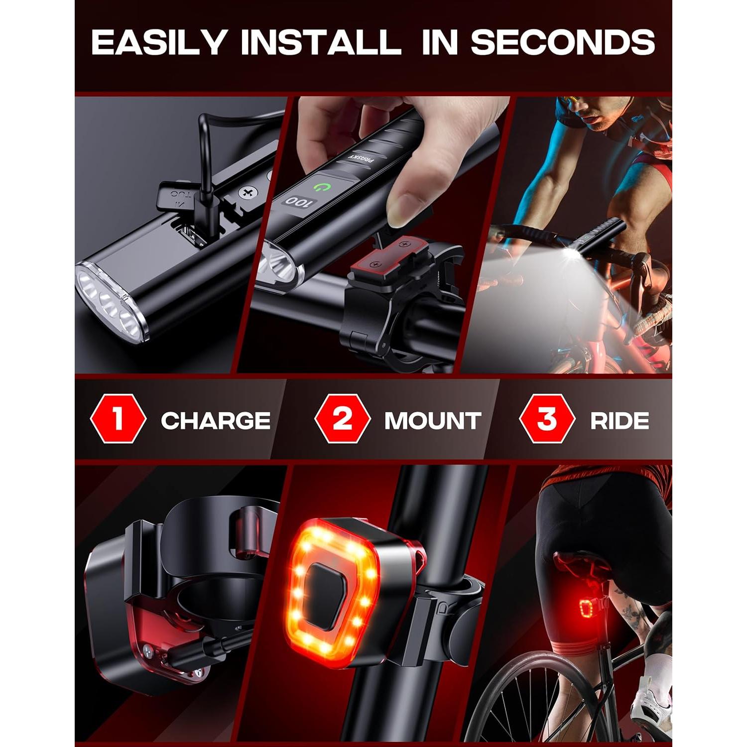 Juego de Luces LED Recargables Prasky para Bicicleta IP65