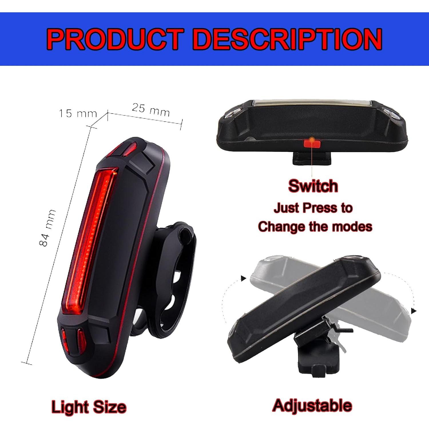 Luz Trasera de Bicicleta YUERWOVER LED Recargable USB 100 Lúmenes