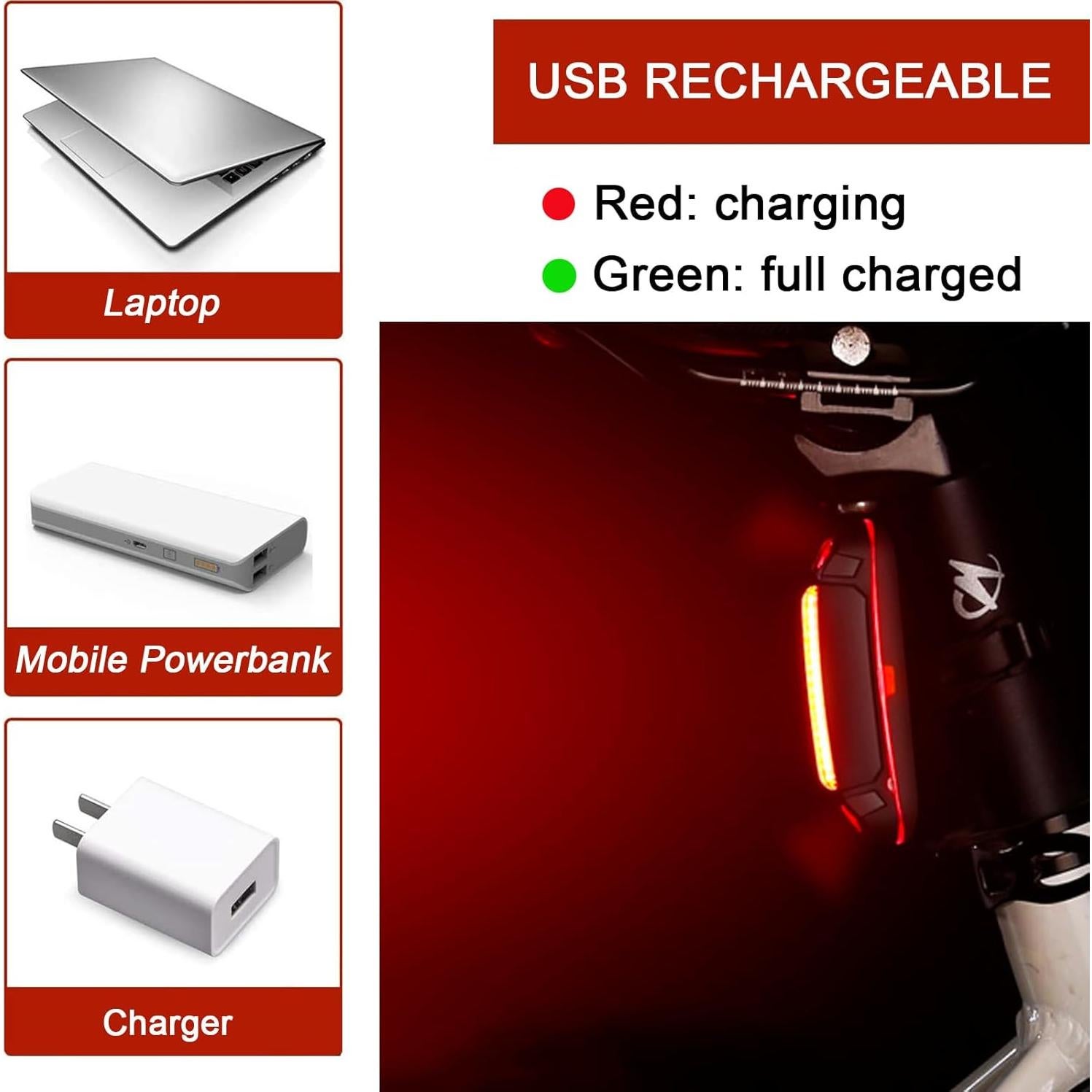 Luz Trasera de Bicicleta YUERWOVER LED Recargable USB 100 Lúmenes