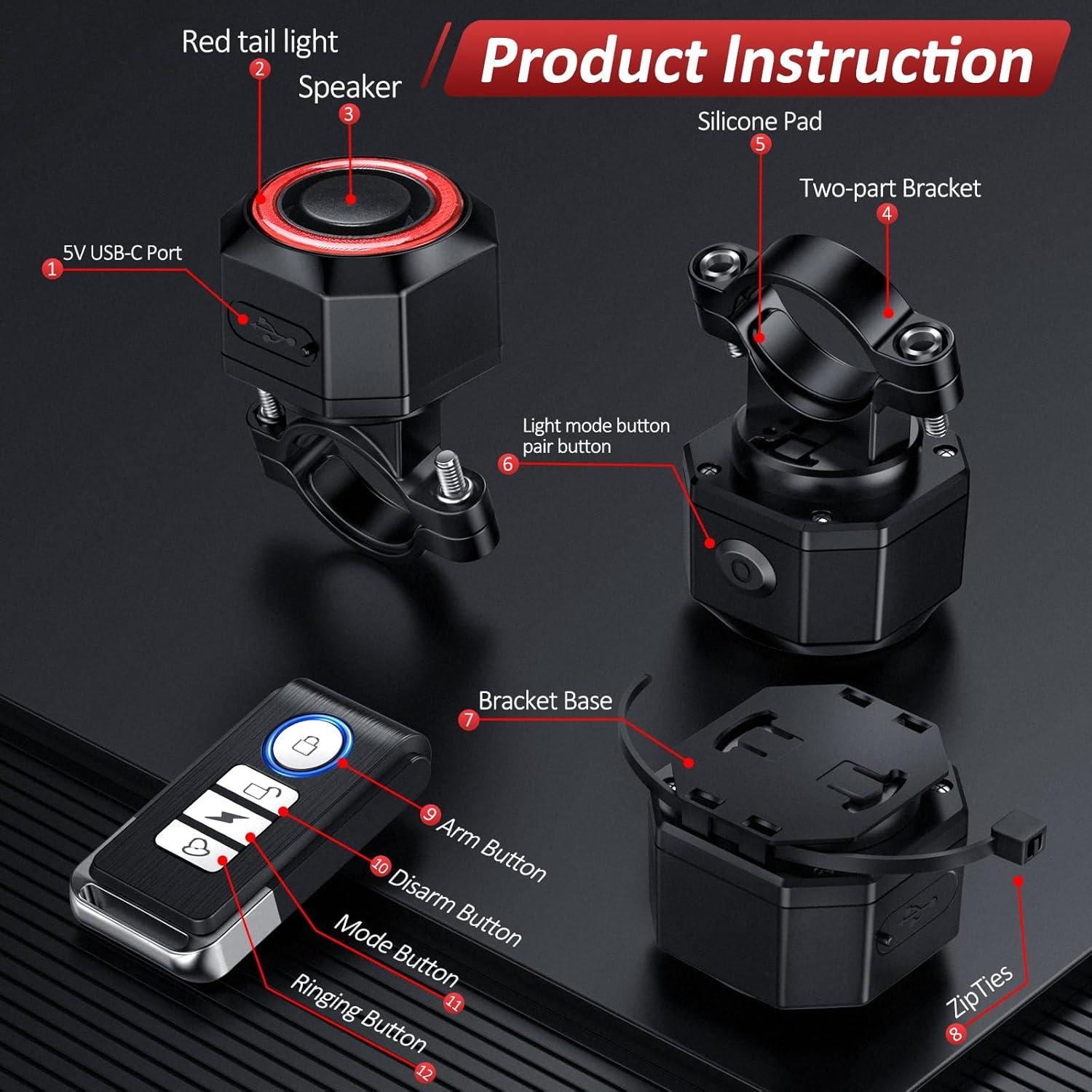Alarma de Bicicleta EQIIO SF33R con Luz Trasera y Control Remoto
