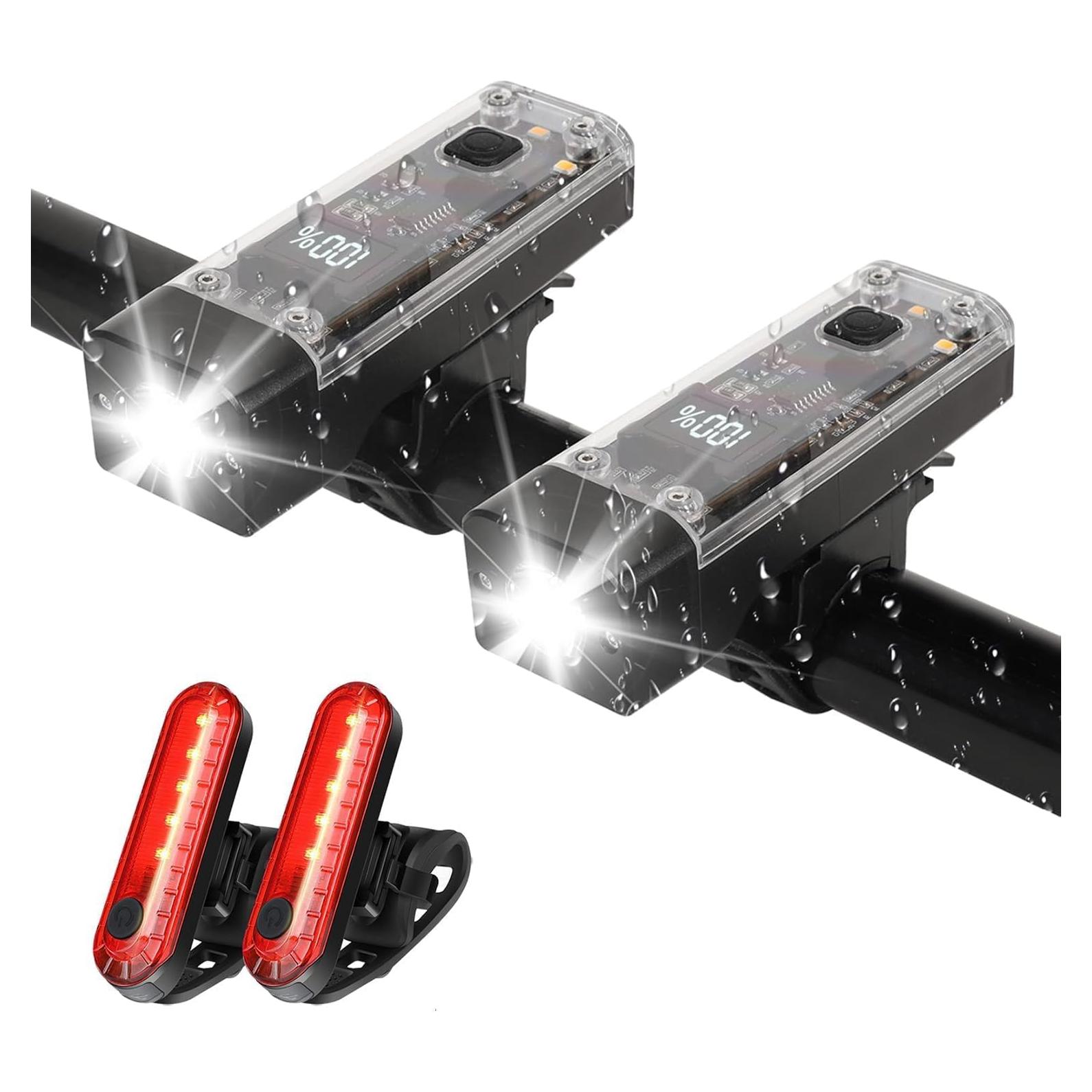 Juego de 4 luces LED recargables USB-C para bicicleta Hilngav