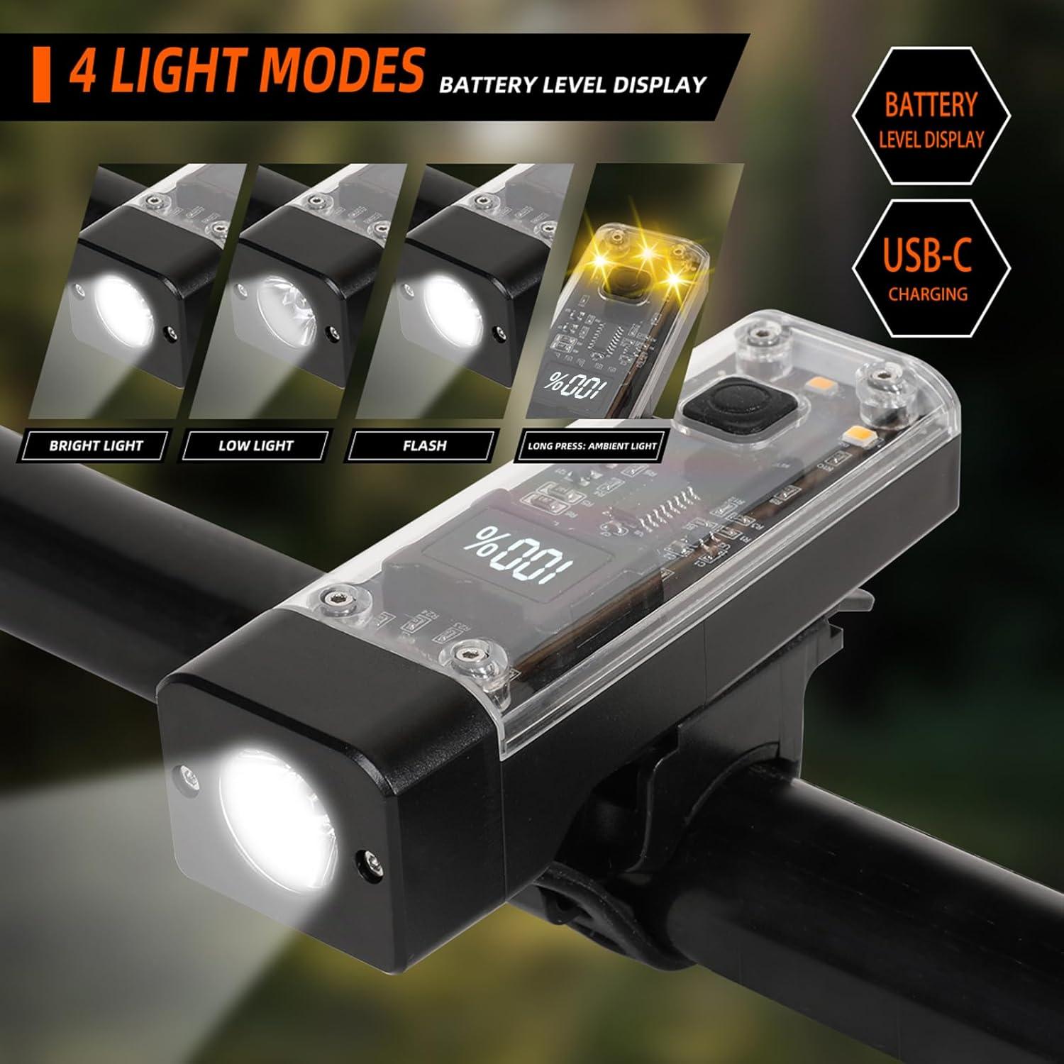 Juego de 4 luces LED recargables USB-C para bicicleta Hilngav