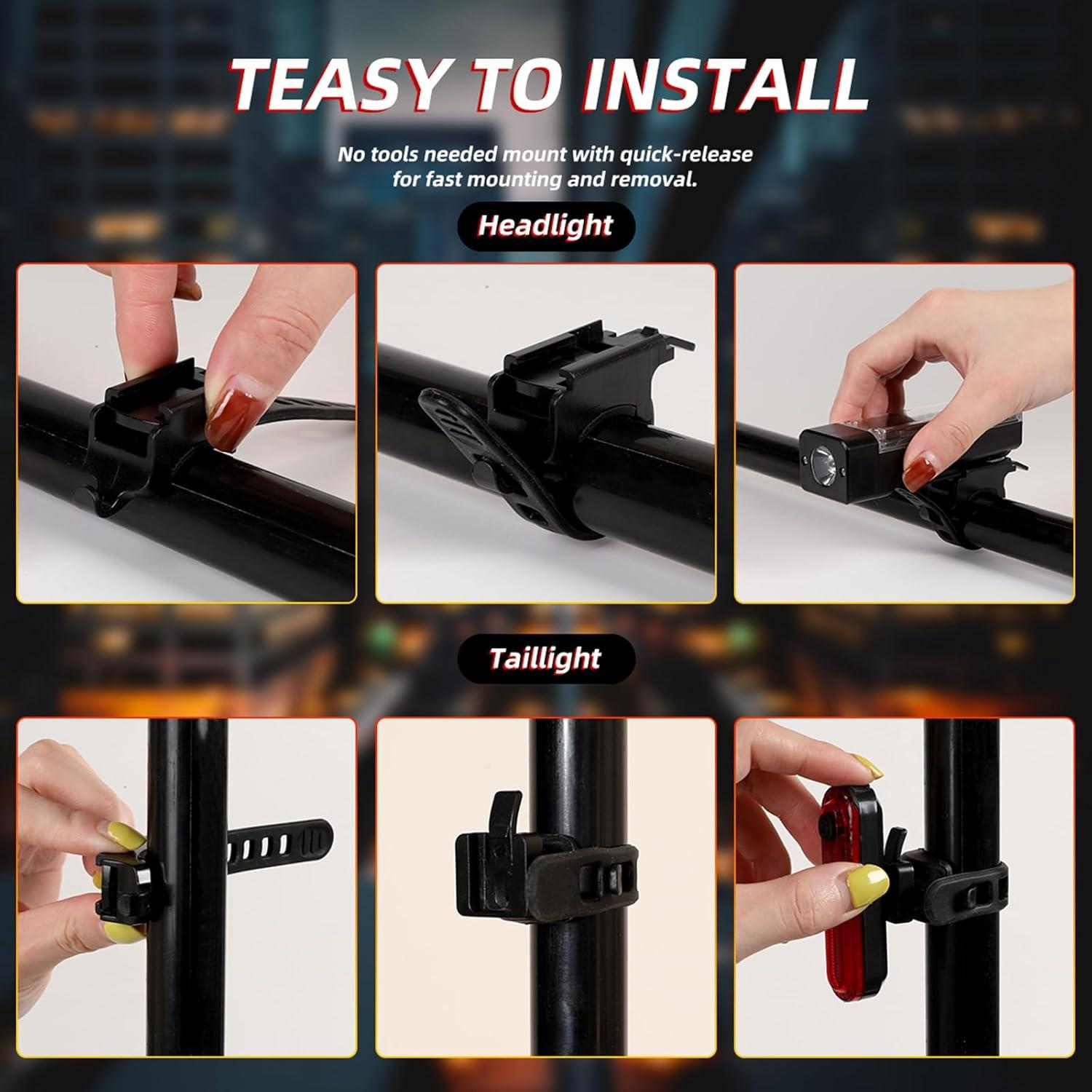 Juego de 4 luces LED recargables USB-C para bicicleta Hilngav