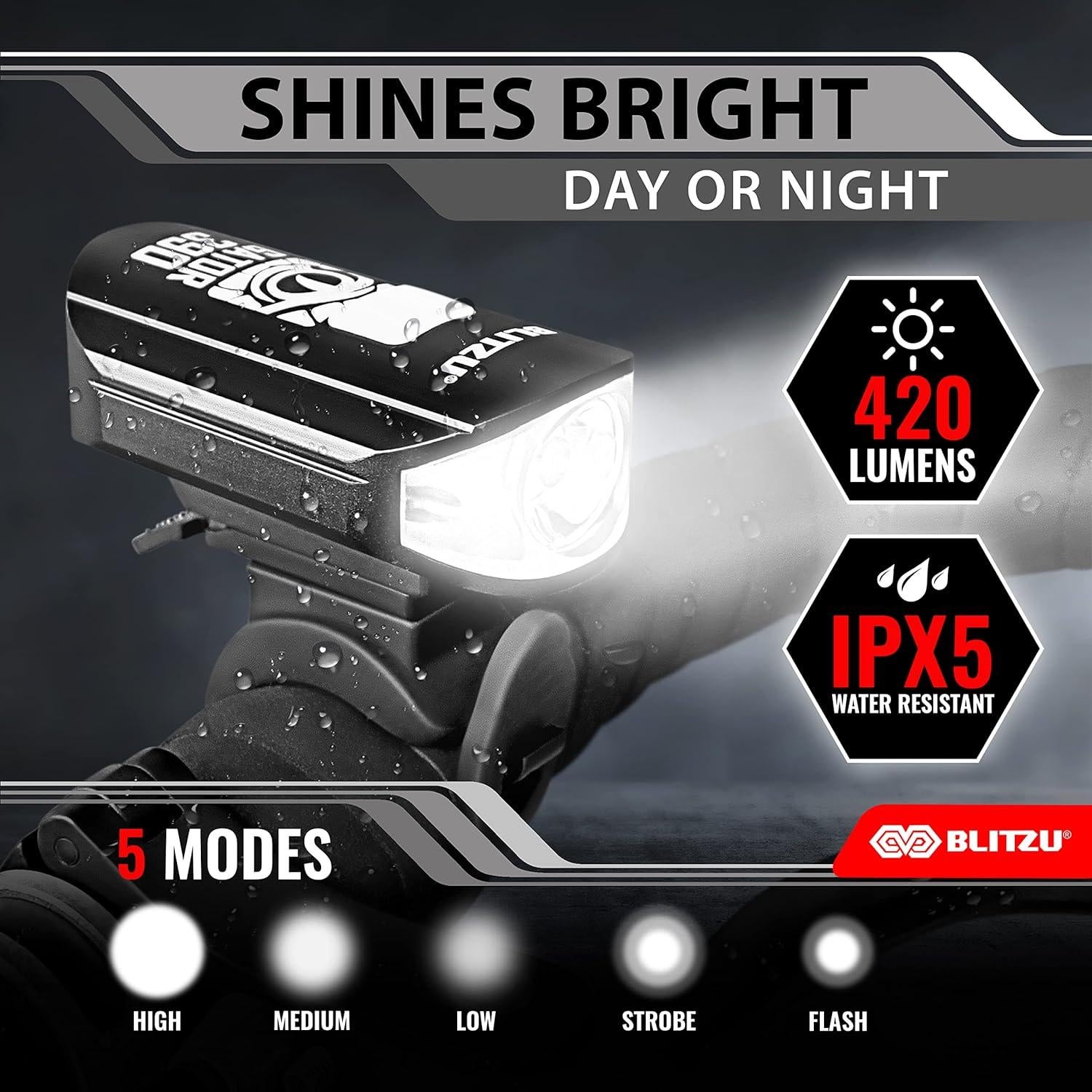 Juego de Luces para Bicicleta BLITZU Gator 390 LED USB-C