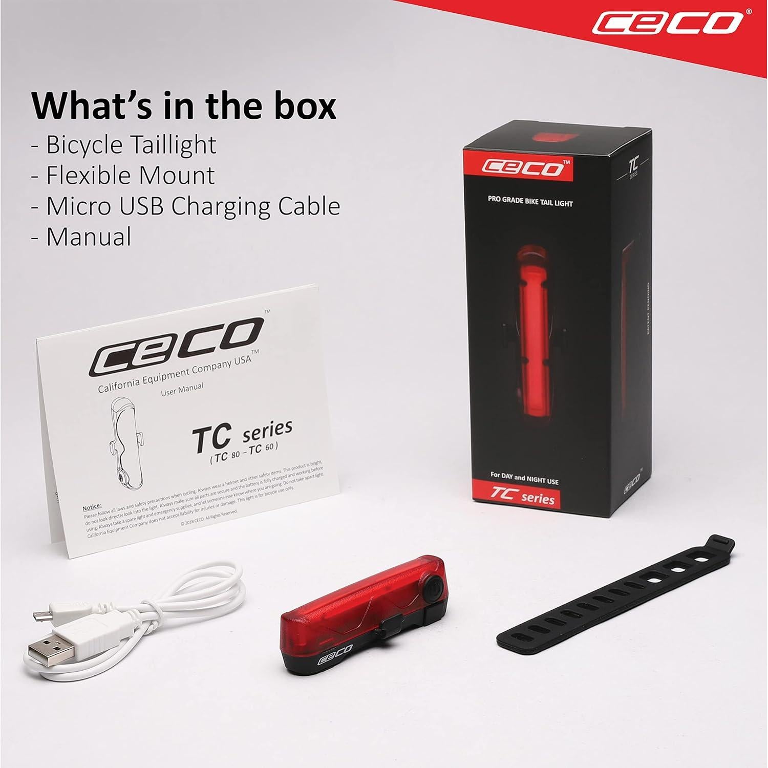 Luz Trasera Recargable USB CECO TC60 60 Lúmenes IP67 Rojo