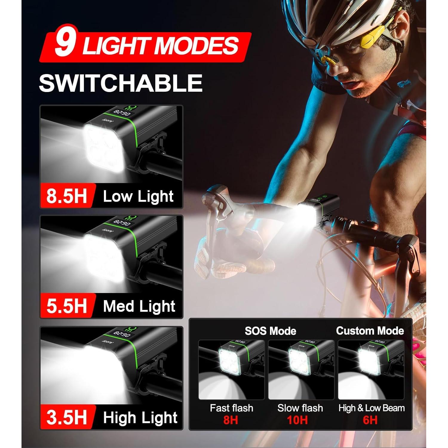 Juego de luces para bicicleta AOZOY QB401 9500 lúmenes USB