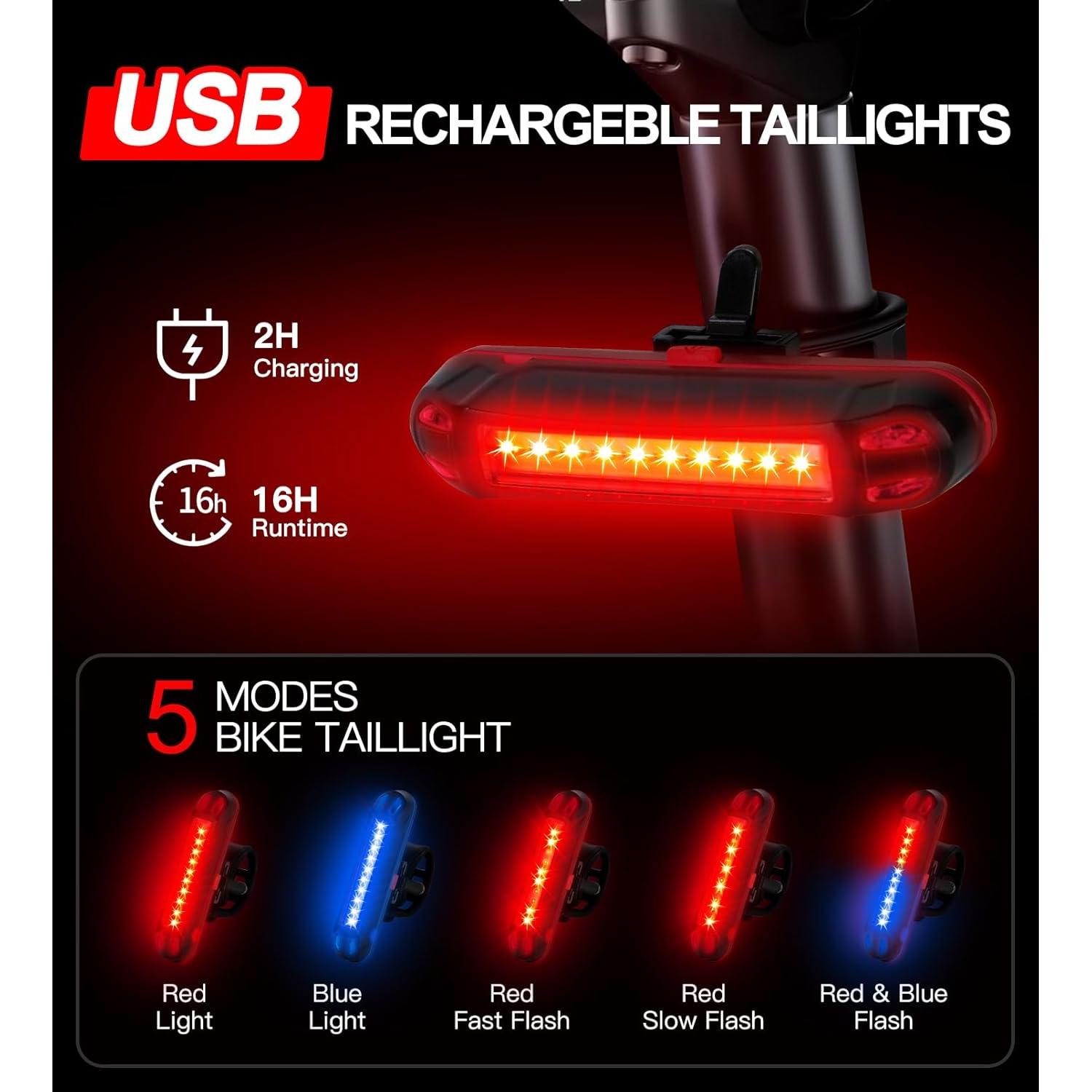 Juego de luces para bicicleta AOZOY QB401 9500 lúmenes USB