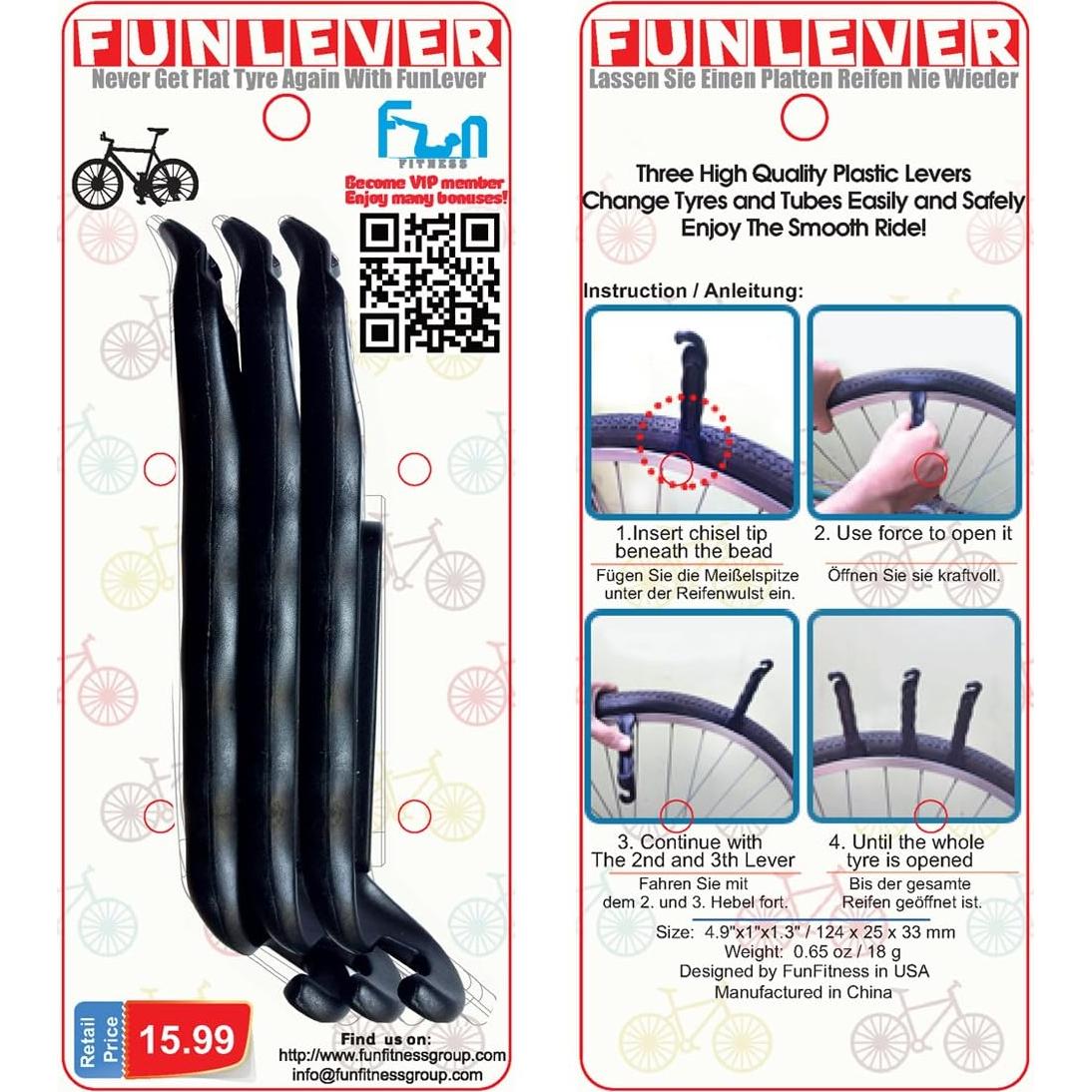 Palanca de Neumático de Bicicleta FunFitness - Juego de 3