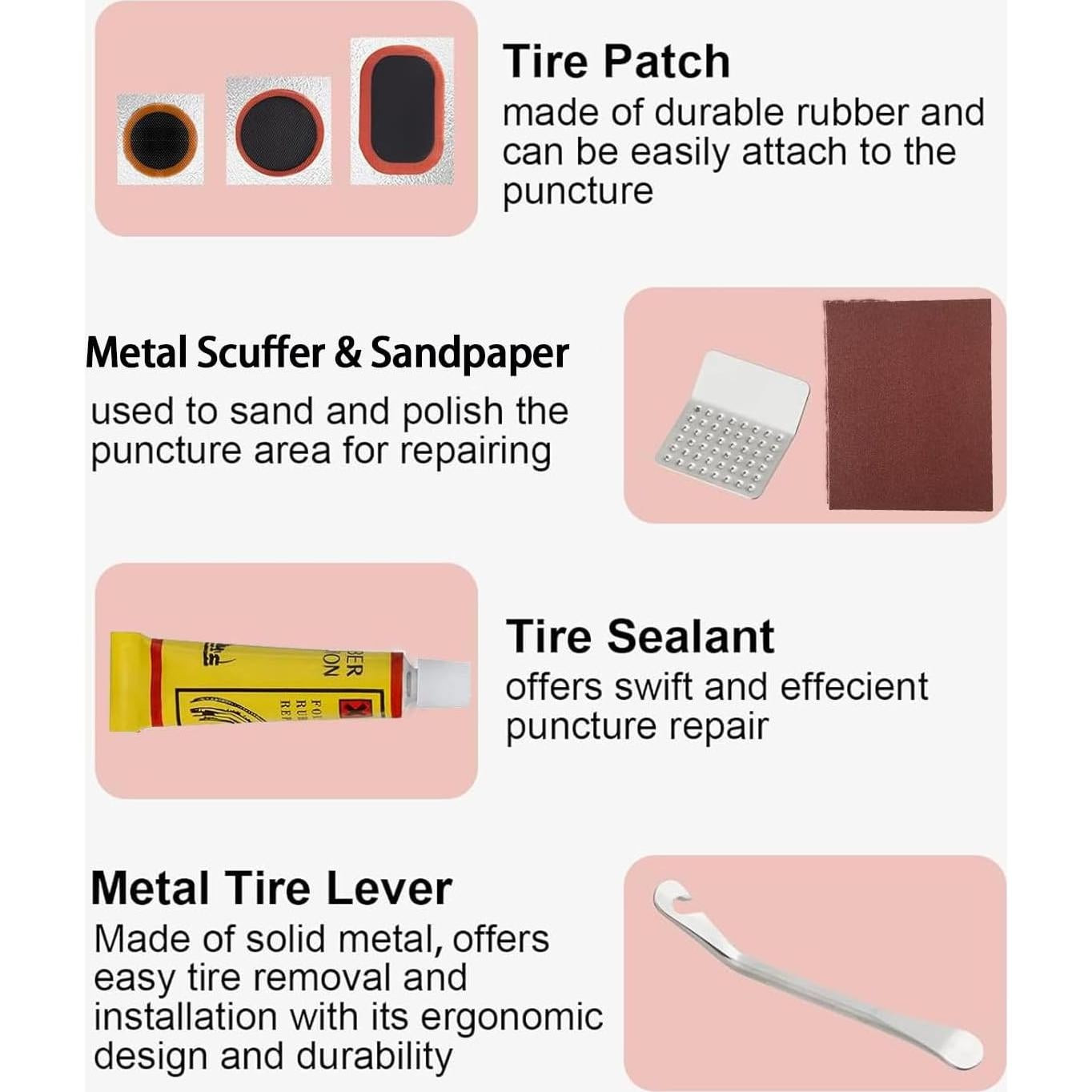 Kit de Reparación de Neumáticos de Bicicleta XIAOCUNCN 24 Parches