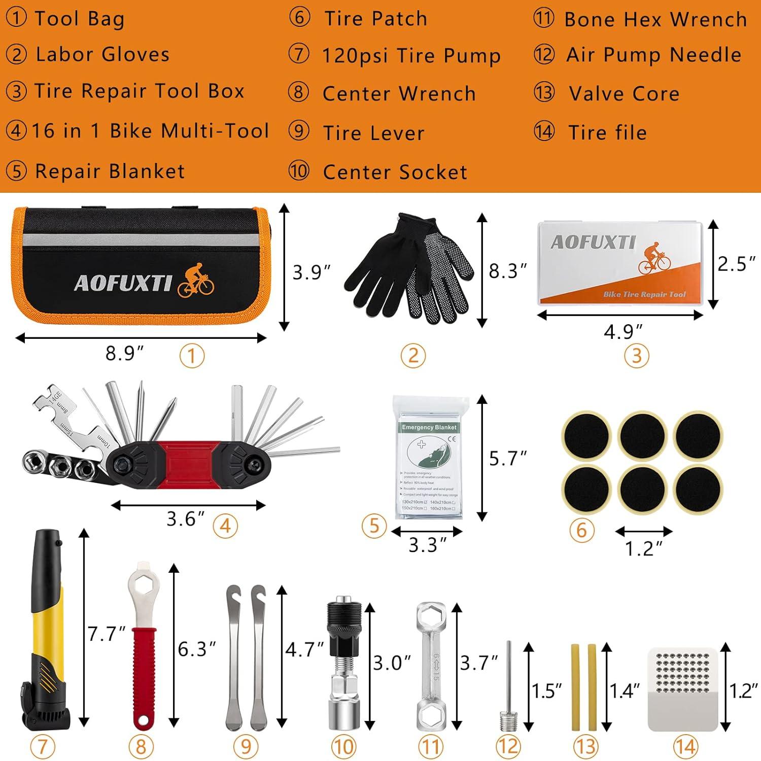 Kit de Herramientas para Bicicleta AOFUXTI 16 en 1 con Bomba 120psi
