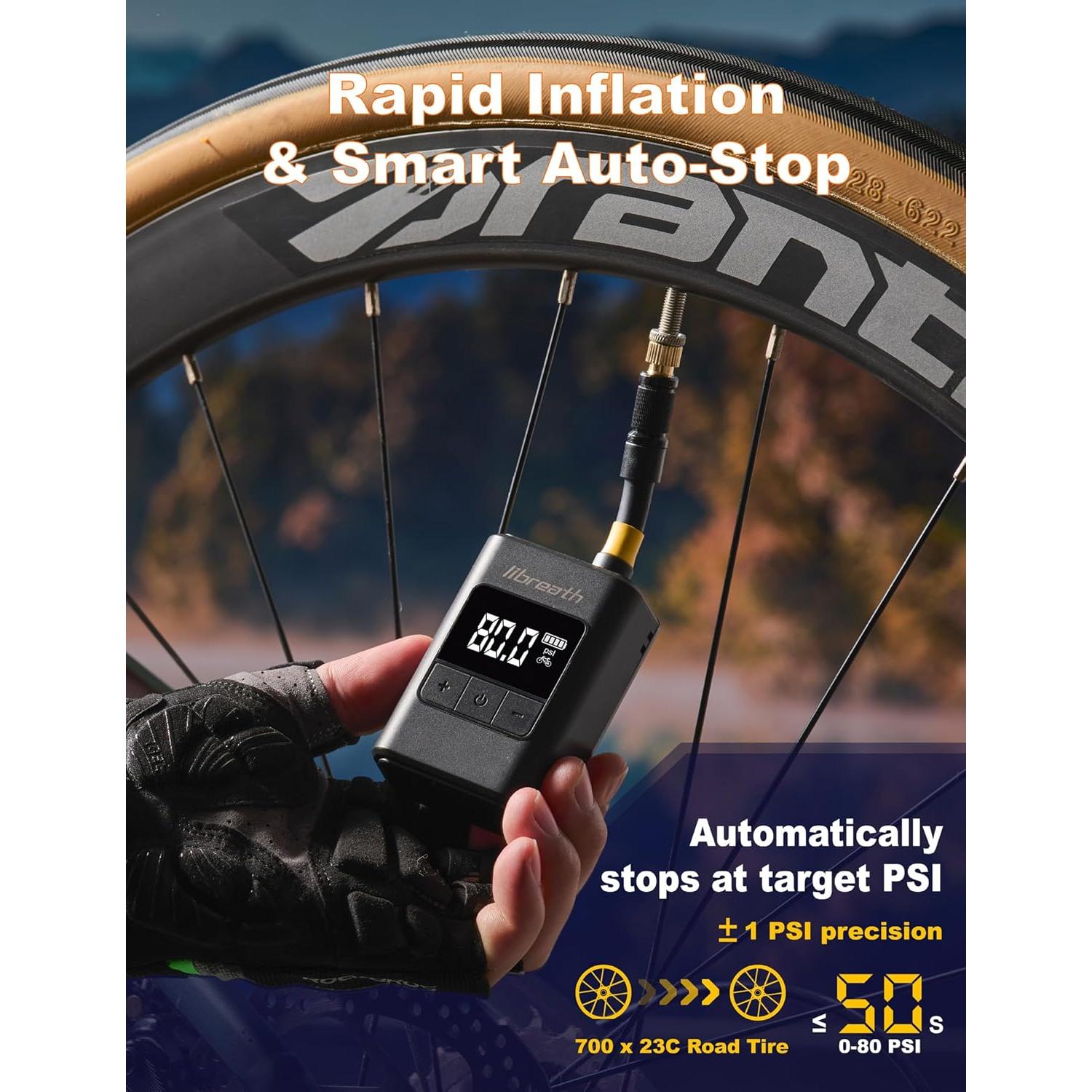 Bomba de Bicicleta Eléctrica Libreath AP02 120 PSI Portátil