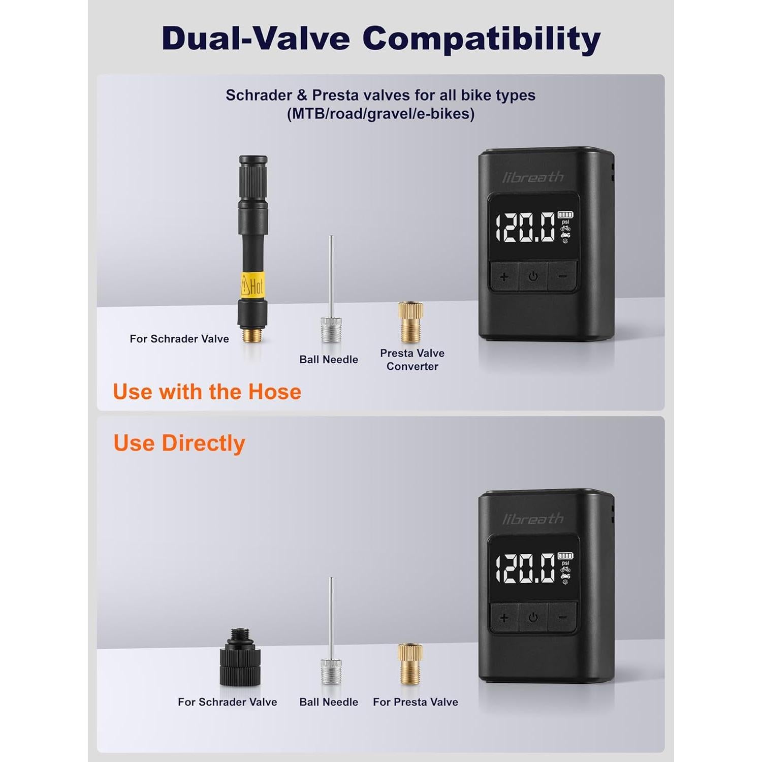 Bomba de Bicicleta Eléctrica Libreath AP02 120 PSI Portátil