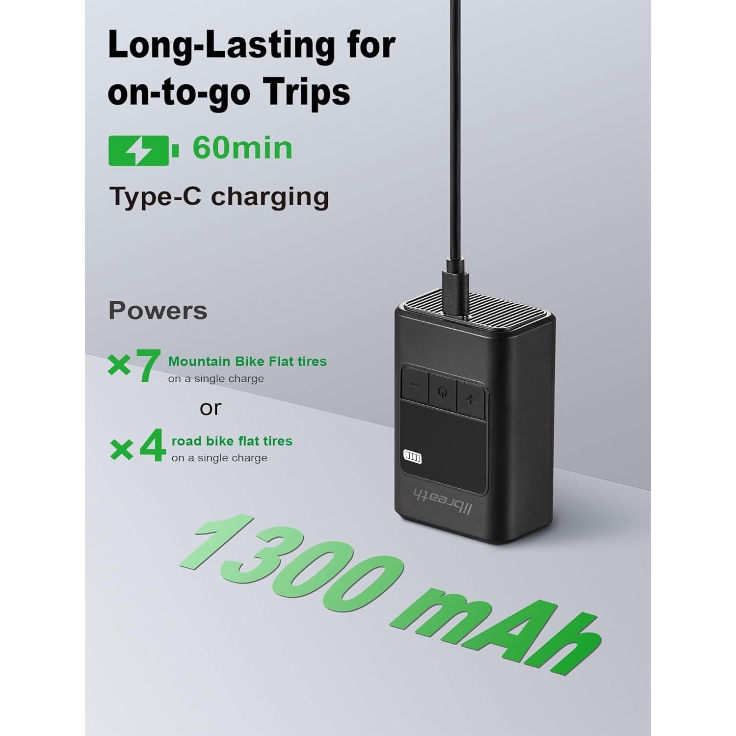 Bomba de Bicicleta Eléctrica Libreath AP02 120 PSI Portátil