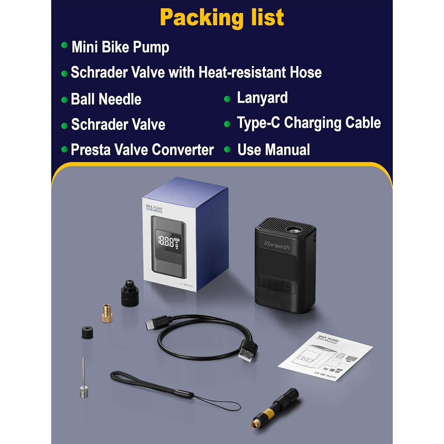 Bomba de Bicicleta Eléctrica Libreath AP02 120 PSI Portátil