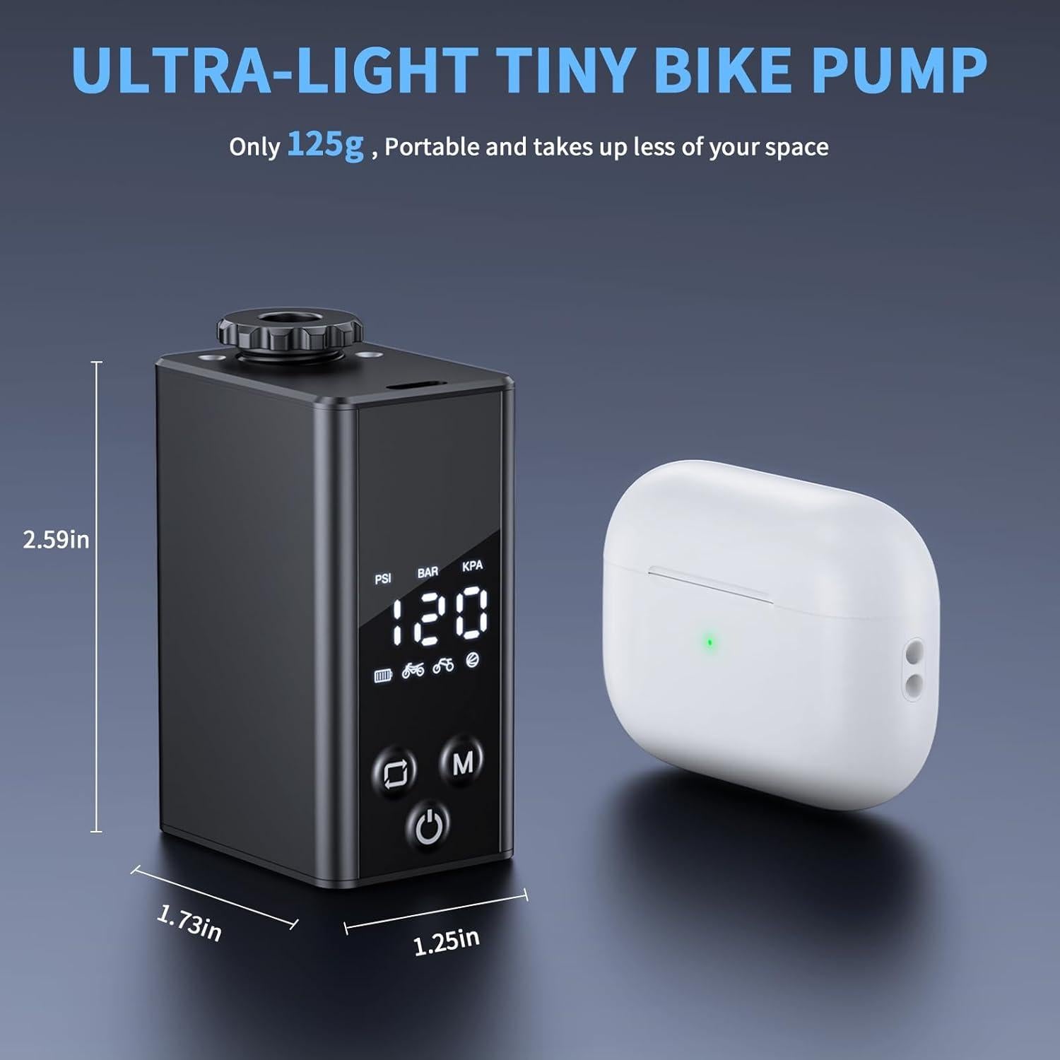 Mini Bomba Eléctrica de Bicicleta EQIIO, 120 PSI, Portátil