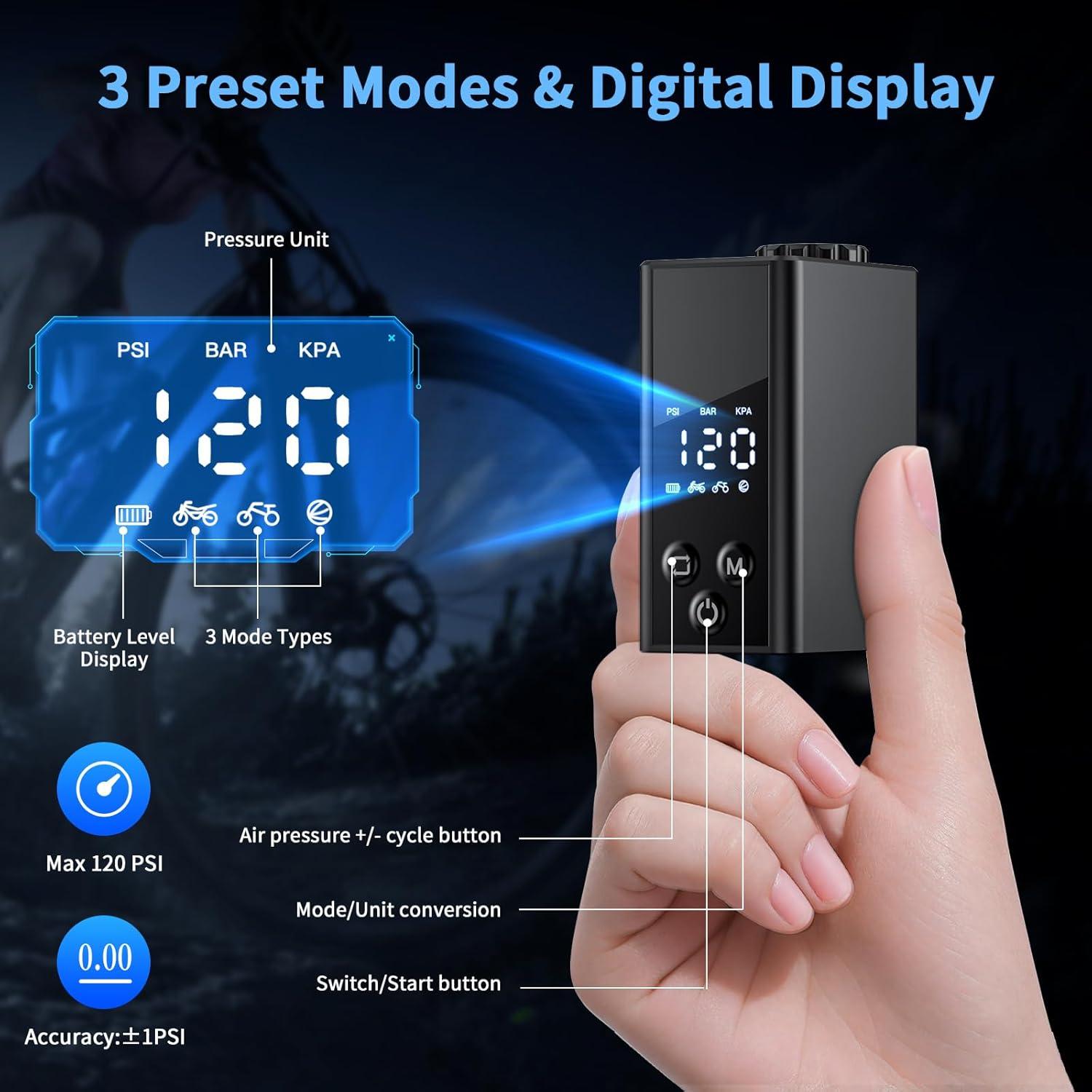 Mini Bomba Eléctrica de Bicicleta EQIIO, 120 PSI, Portátil