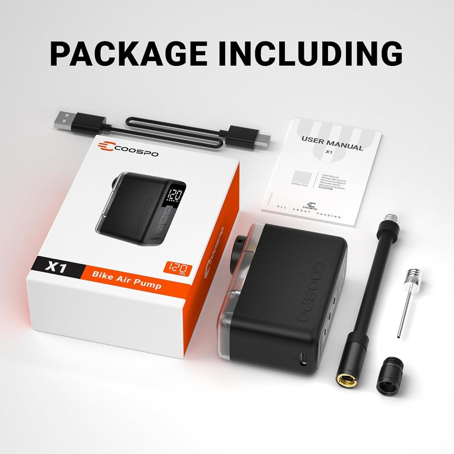 Bomba Eléctrica de Bicicleta COOSPO X1 120 PSI Compacta